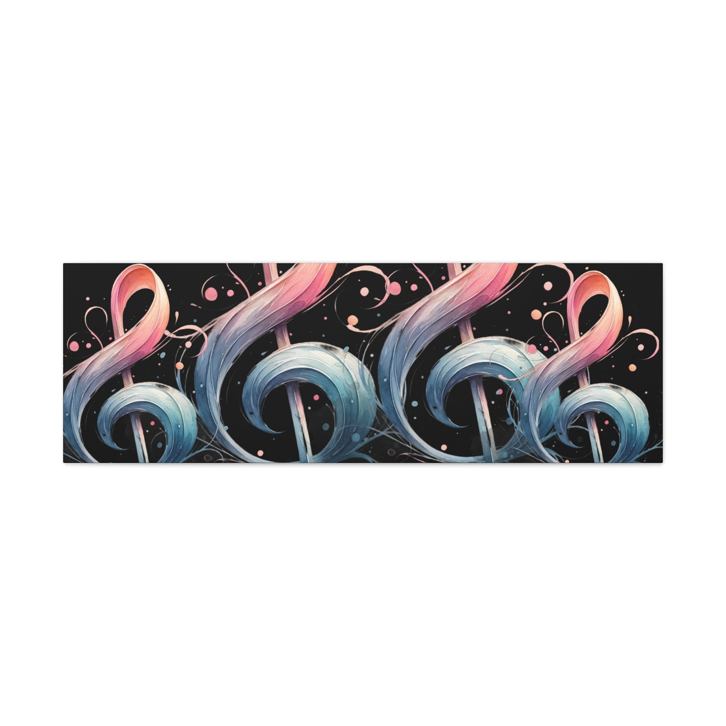 Musical Treble Clef Canvas Wall Art — Pastel Ribbon Notes on Black