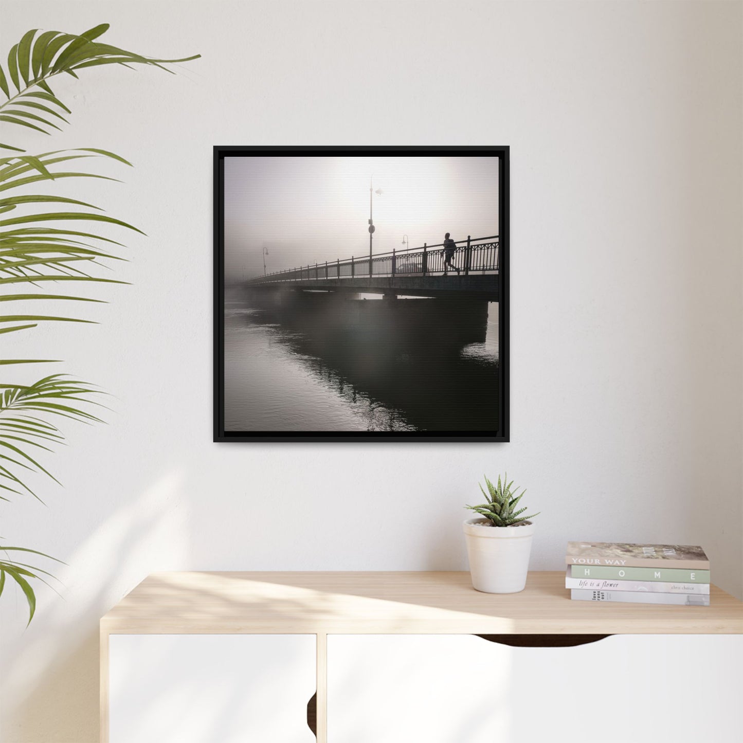 Framed Matte Canvas - Foggy Bridge Black & White Photography