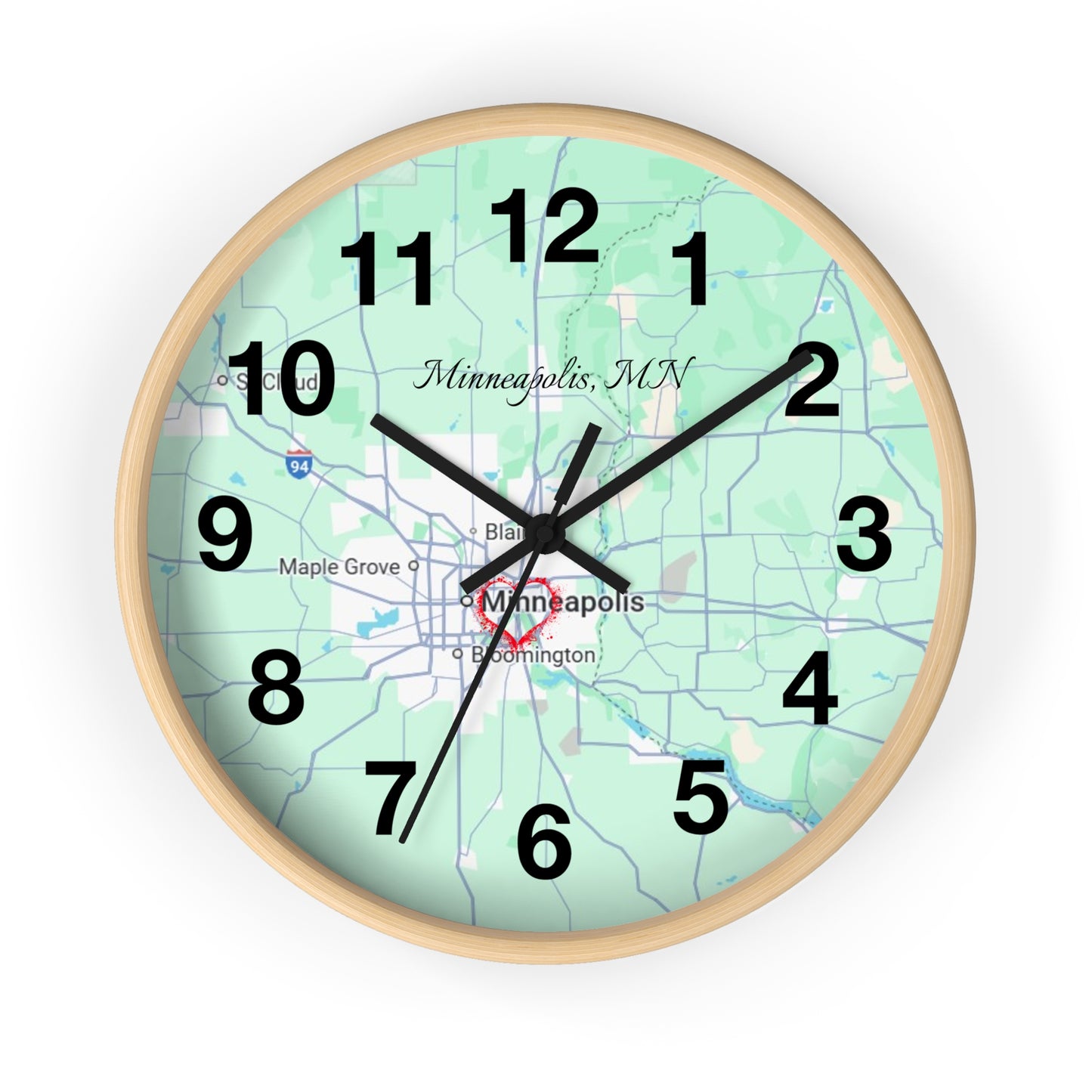 Personalized Map Wall Clock, Custom Home Decor, Minneapolis Gift, Modern Clock, Unique Housewarming, Wall Art, Office Decor