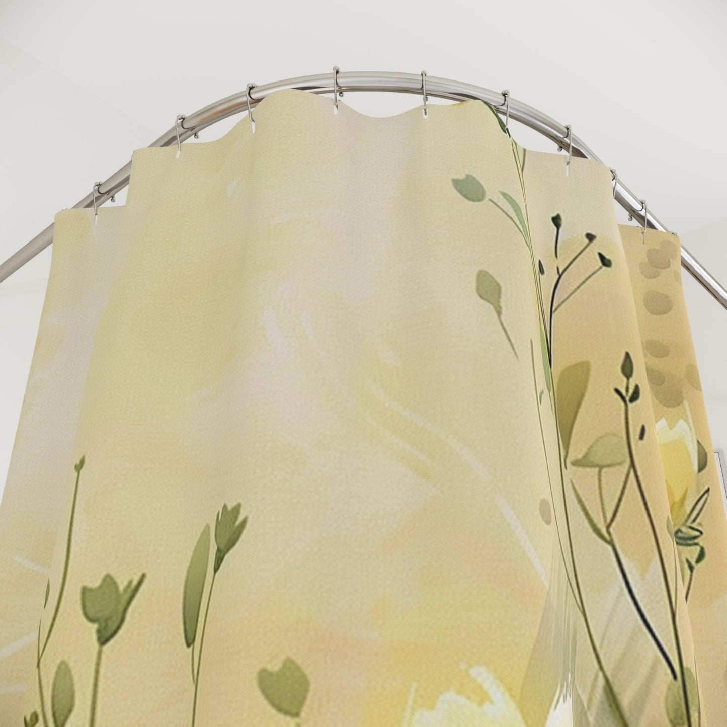 Floral Meadow Shower Curtain — Soft Yellow Wildflower Bathroom Curtain