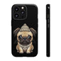 Pug Phone Case – Cute Pug Puppy Illustration on Black Tough Case