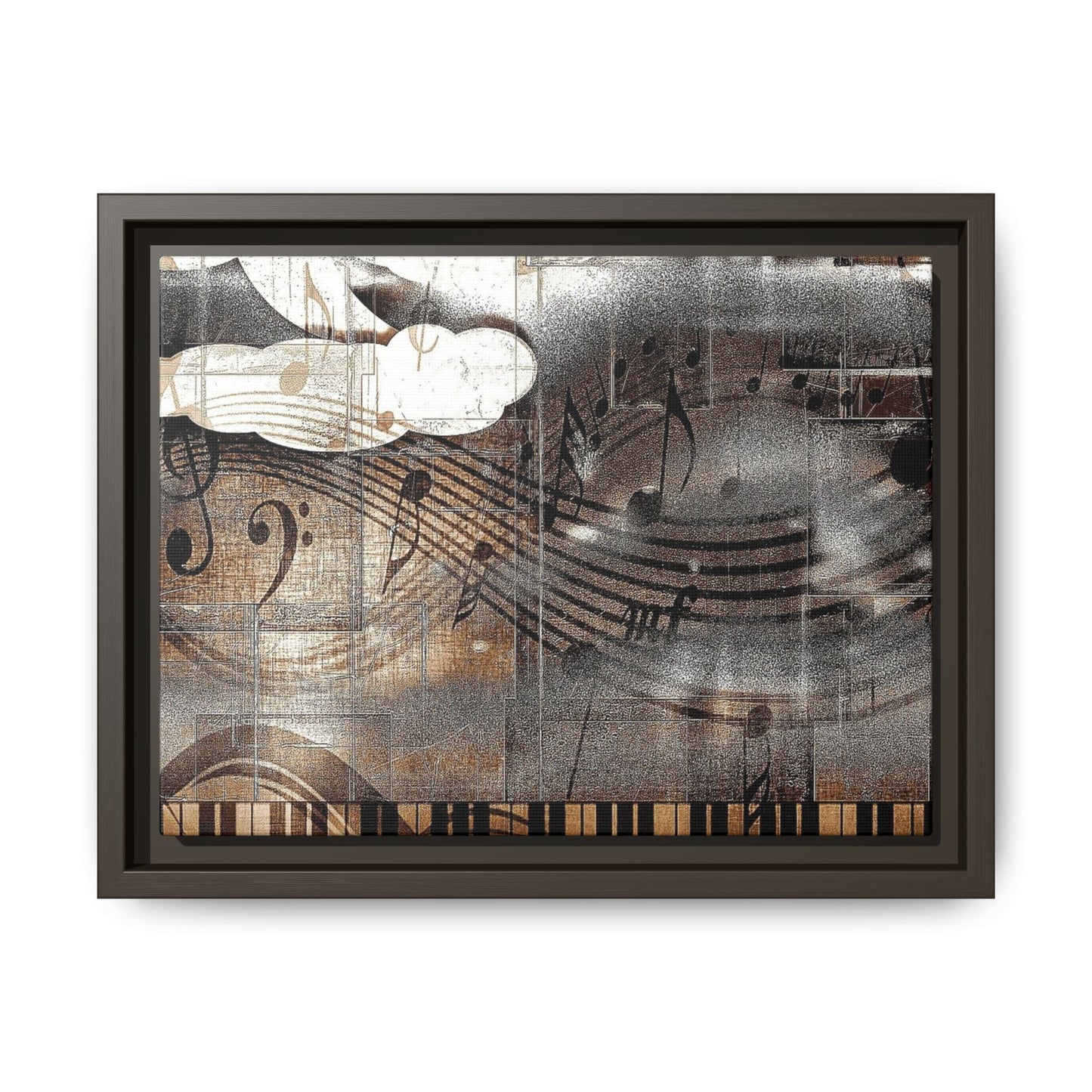 Framed Music Notes Canvas Print — Abstract Vintage Piano & Sheet Music Wall Art