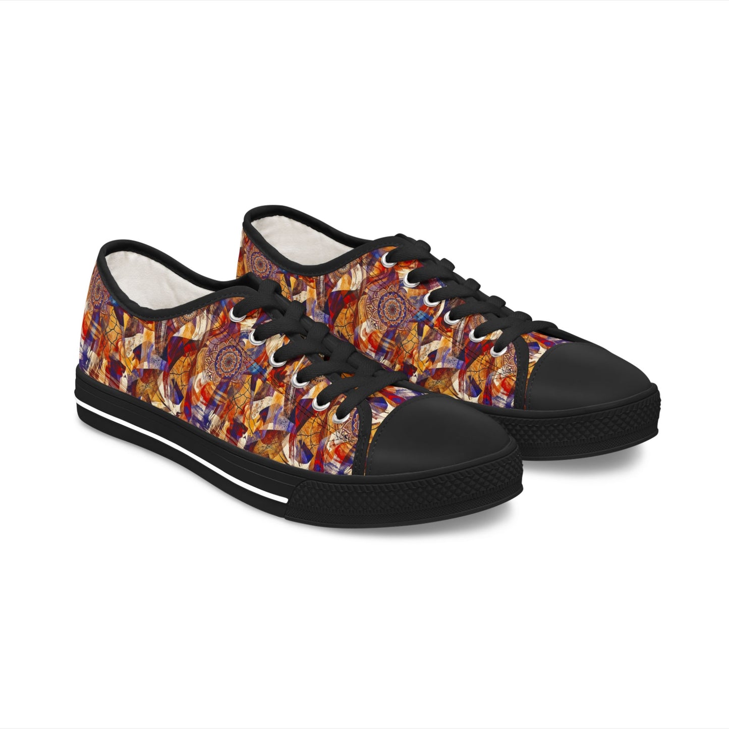 Abstract Mosaic Low Top Sneakers — Women's Artistic Casual Shoes
