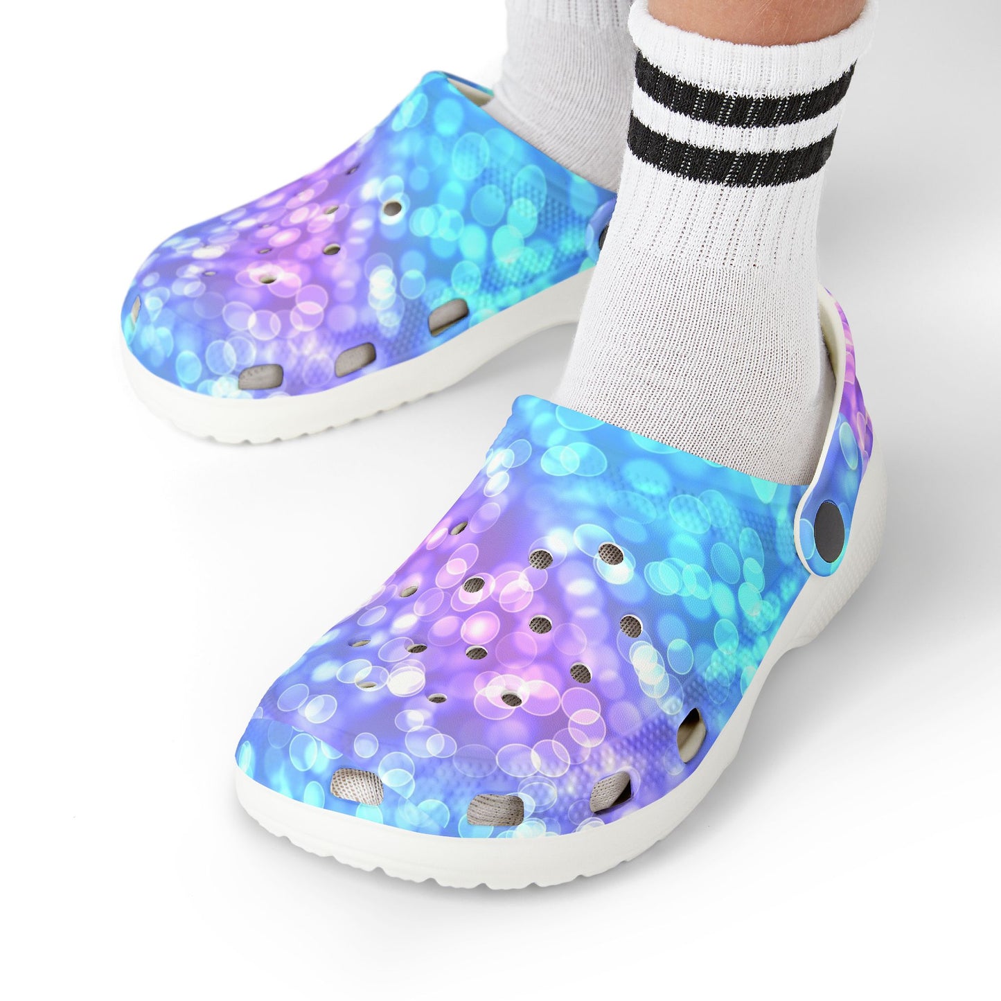Kids Purple Blue Bokeh Foam Clogs — Comfort EVA Slip-Ons