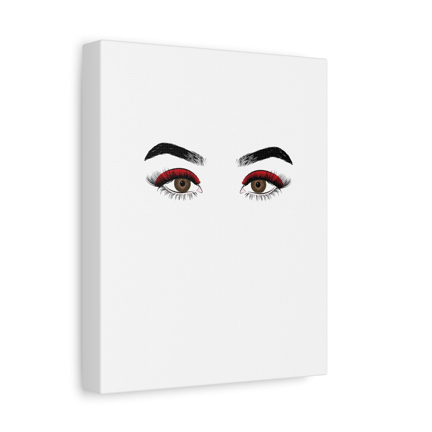 Glam Eyes Matte Canvas Wall Art — Brown Eyes with Red Lashes
