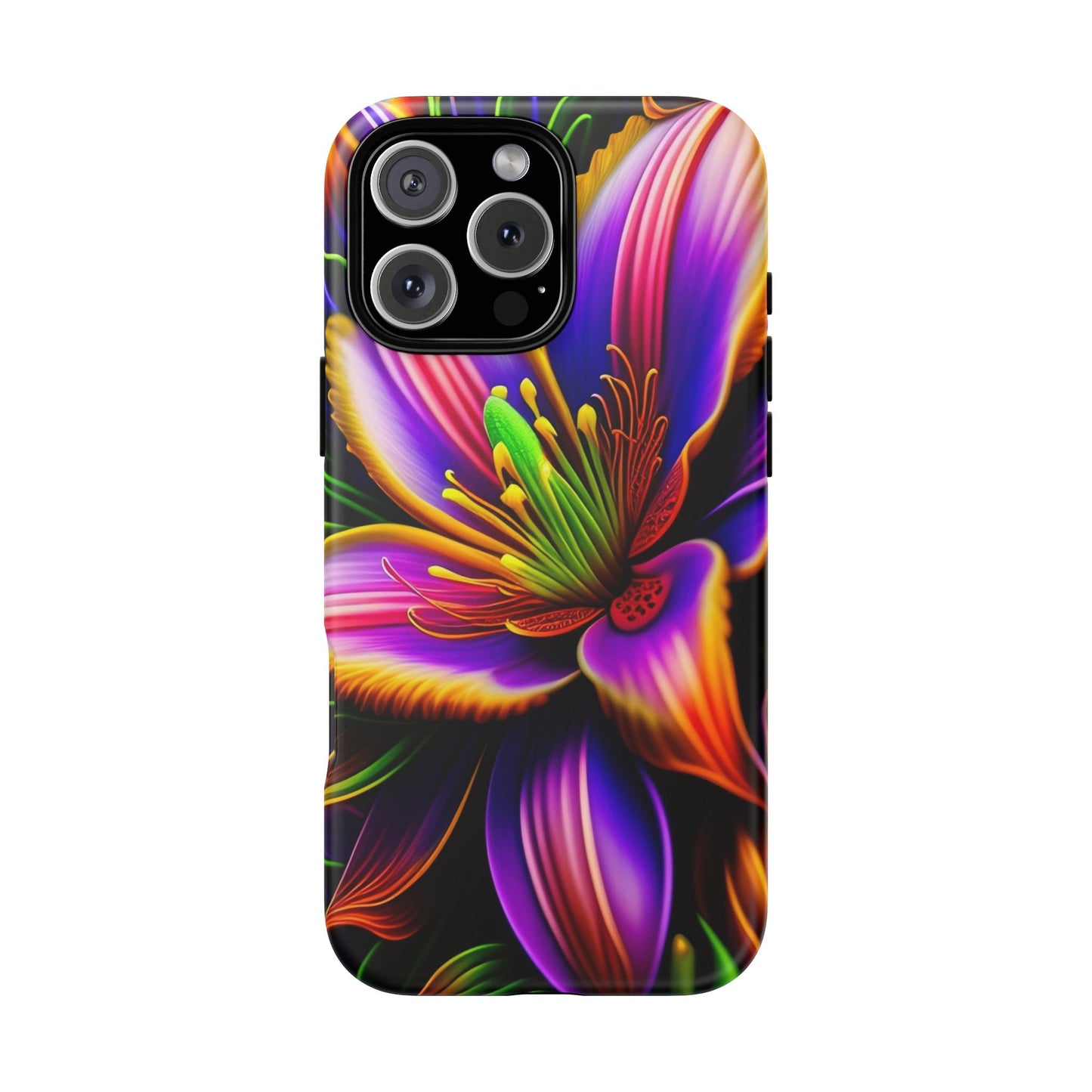 Floral Neon Tough Phone Case — Vivid Purple & Orange Lily Protective Cover