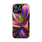 Floral Neon Tough Phone Case — Vivid Purple & Orange Lily Protective Cover