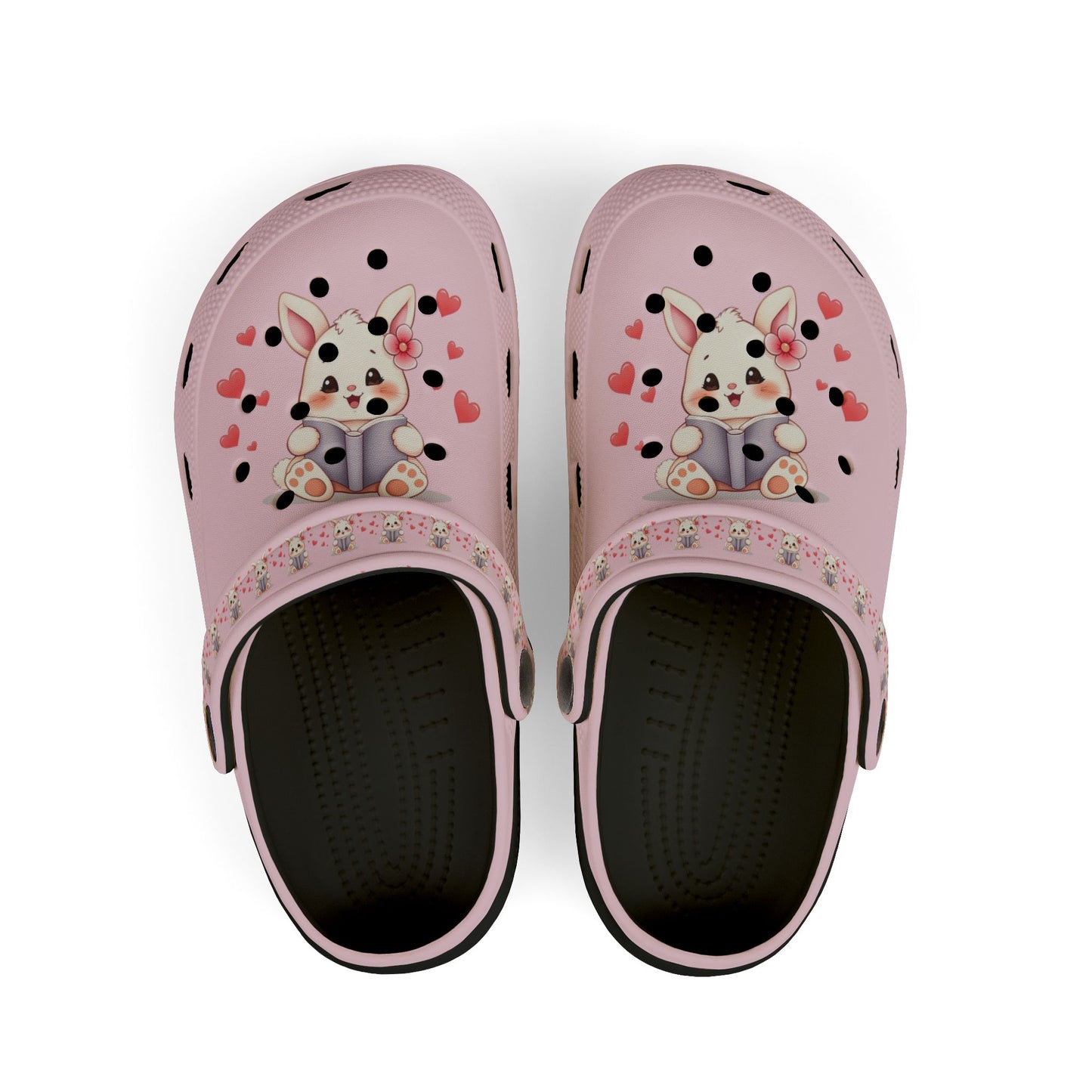 Kids Pink Bunny Clogs — Cute EVA Foam Slip-On Shoes with Hearts