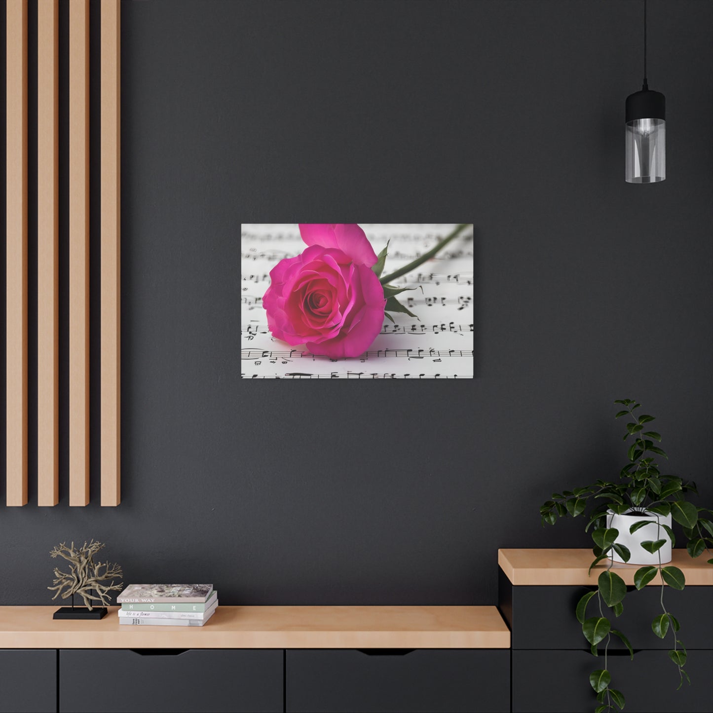 Stretched Canvas Art Print, Classic Rose on Sheet Music, Floral Wall Decor, Home Decoration, Gift for Music Lovers