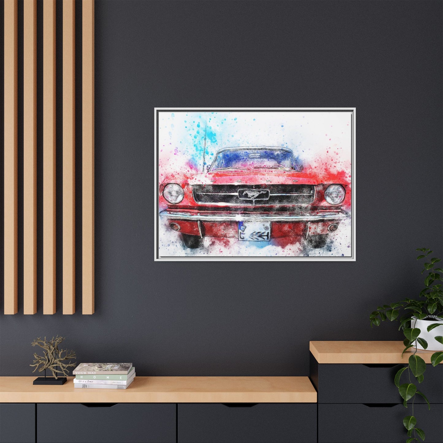 Matte Canvas, Framed Mustang Car
