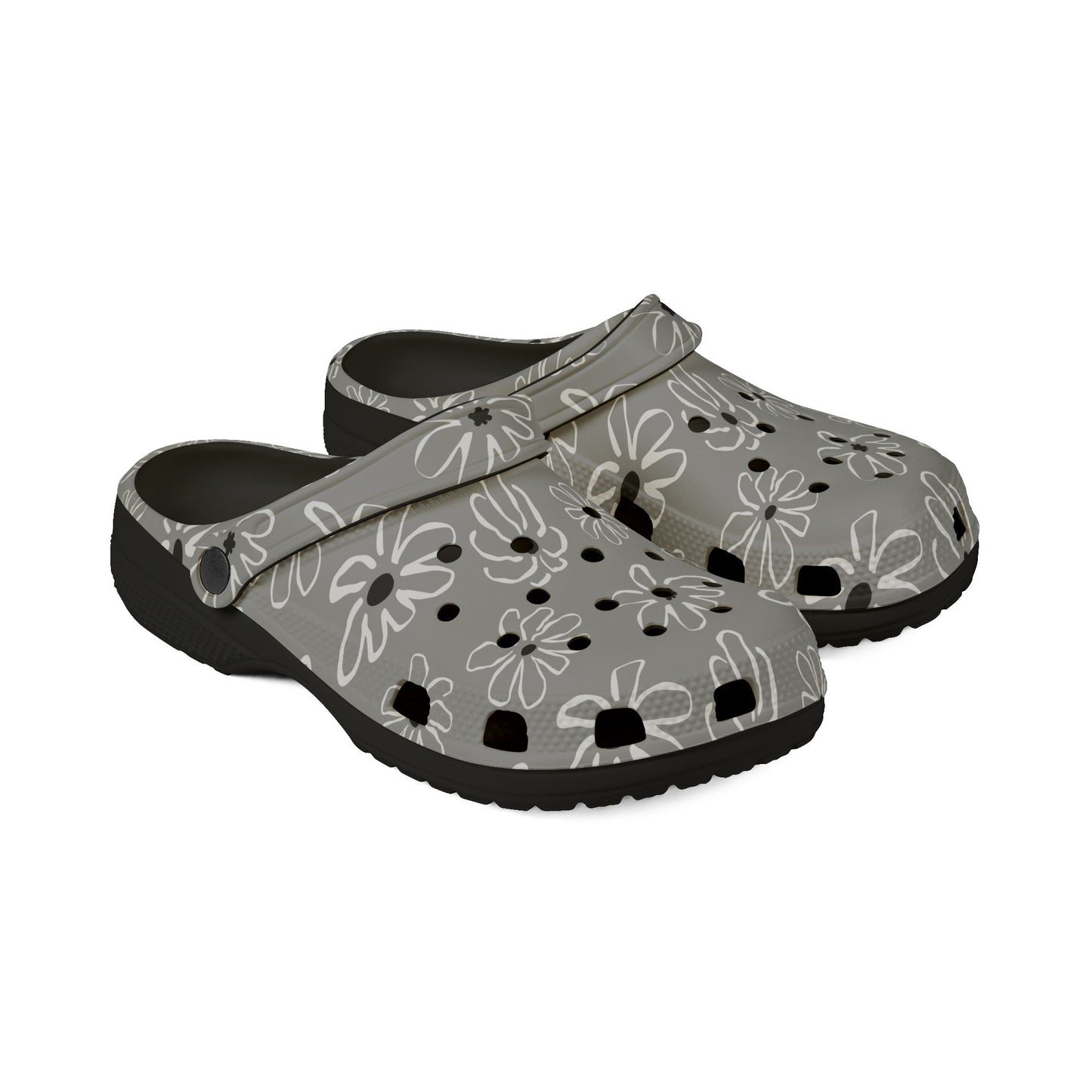 Gray Floral EVA Foam Clogs — Lightweight Garden & Casual Slip-On Shoes