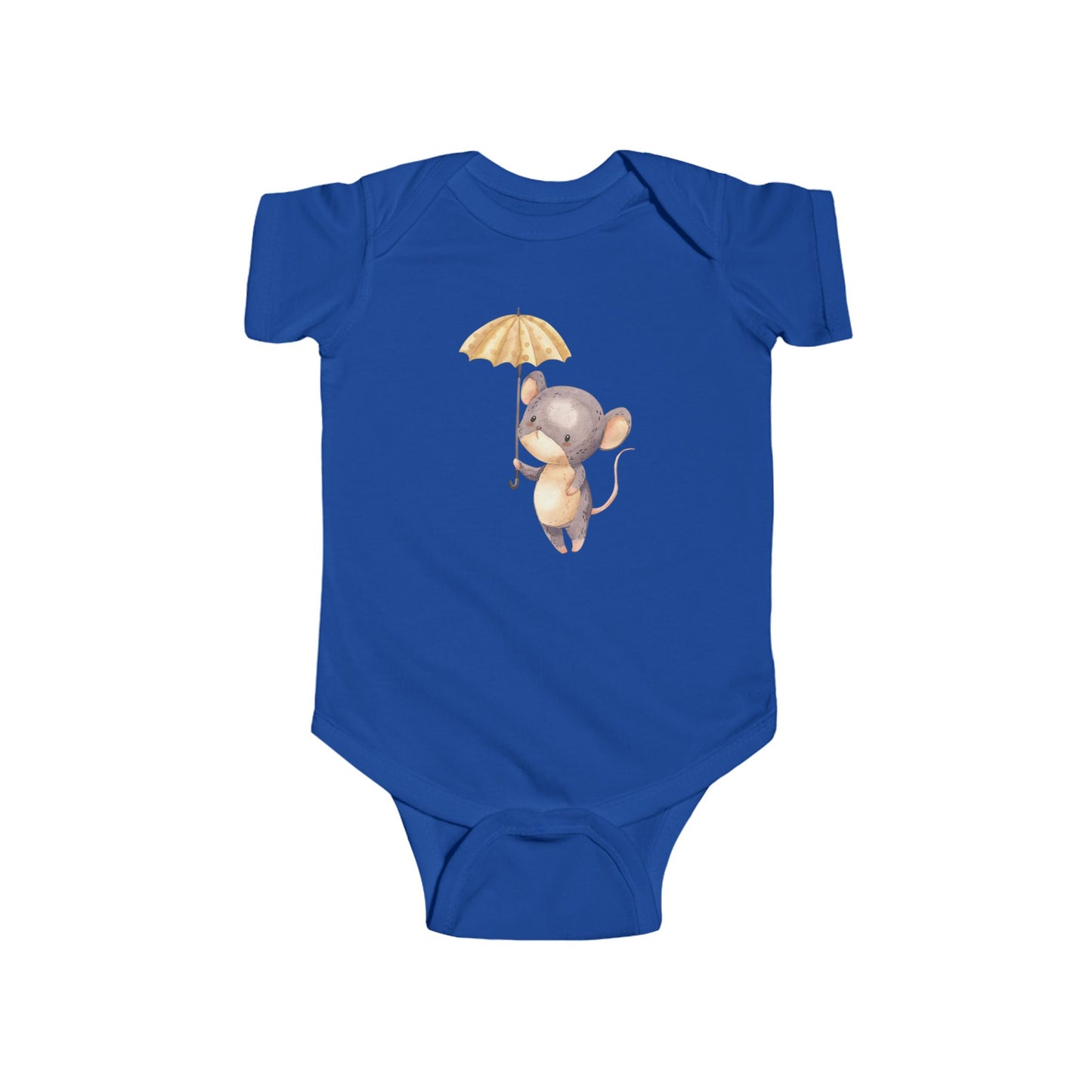 Cute Baby Bodysuit with Adorable Mouse and Umbrella Design Onesie