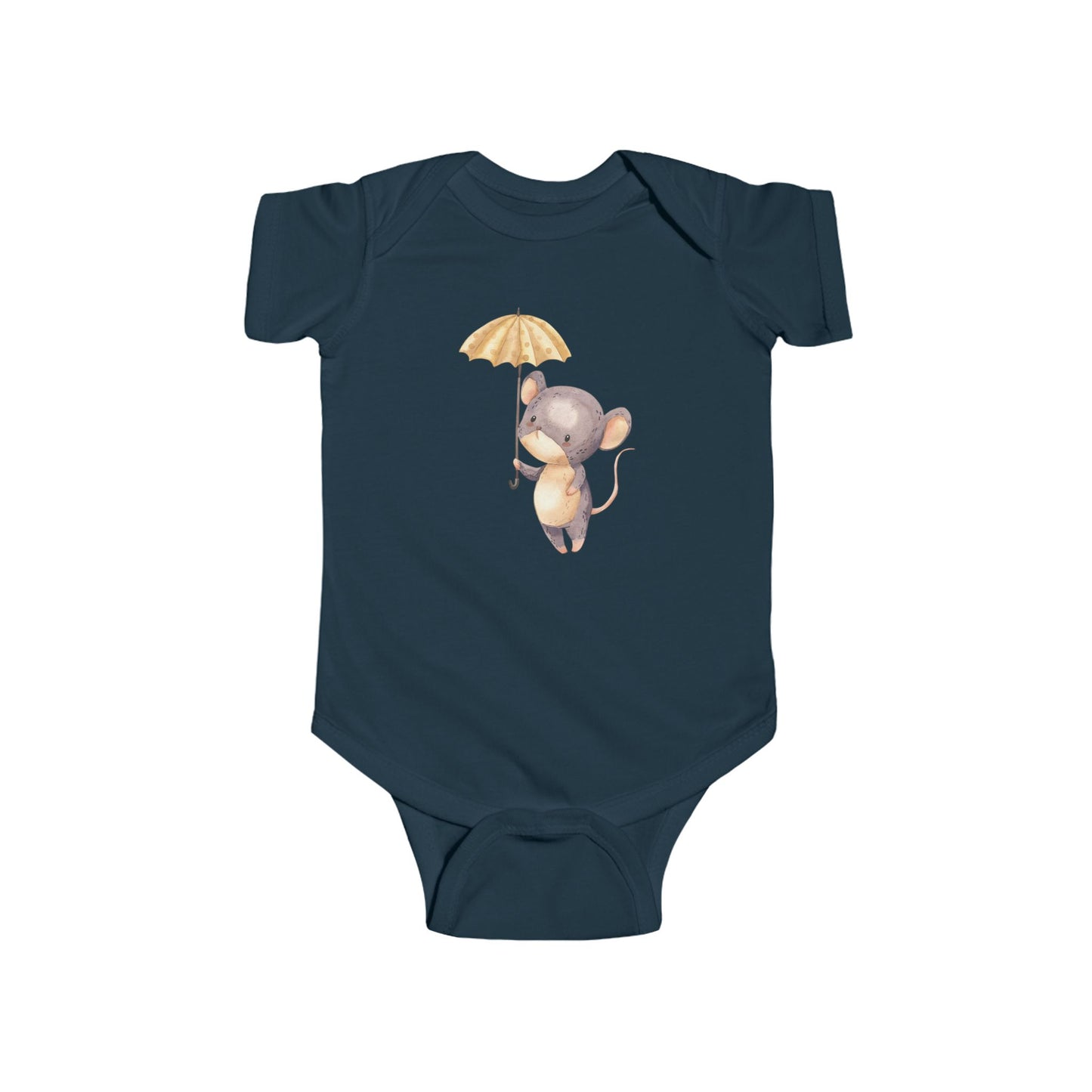 Cute Baby Bodysuit with Adorable Mouse and Umbrella Design Onesie
