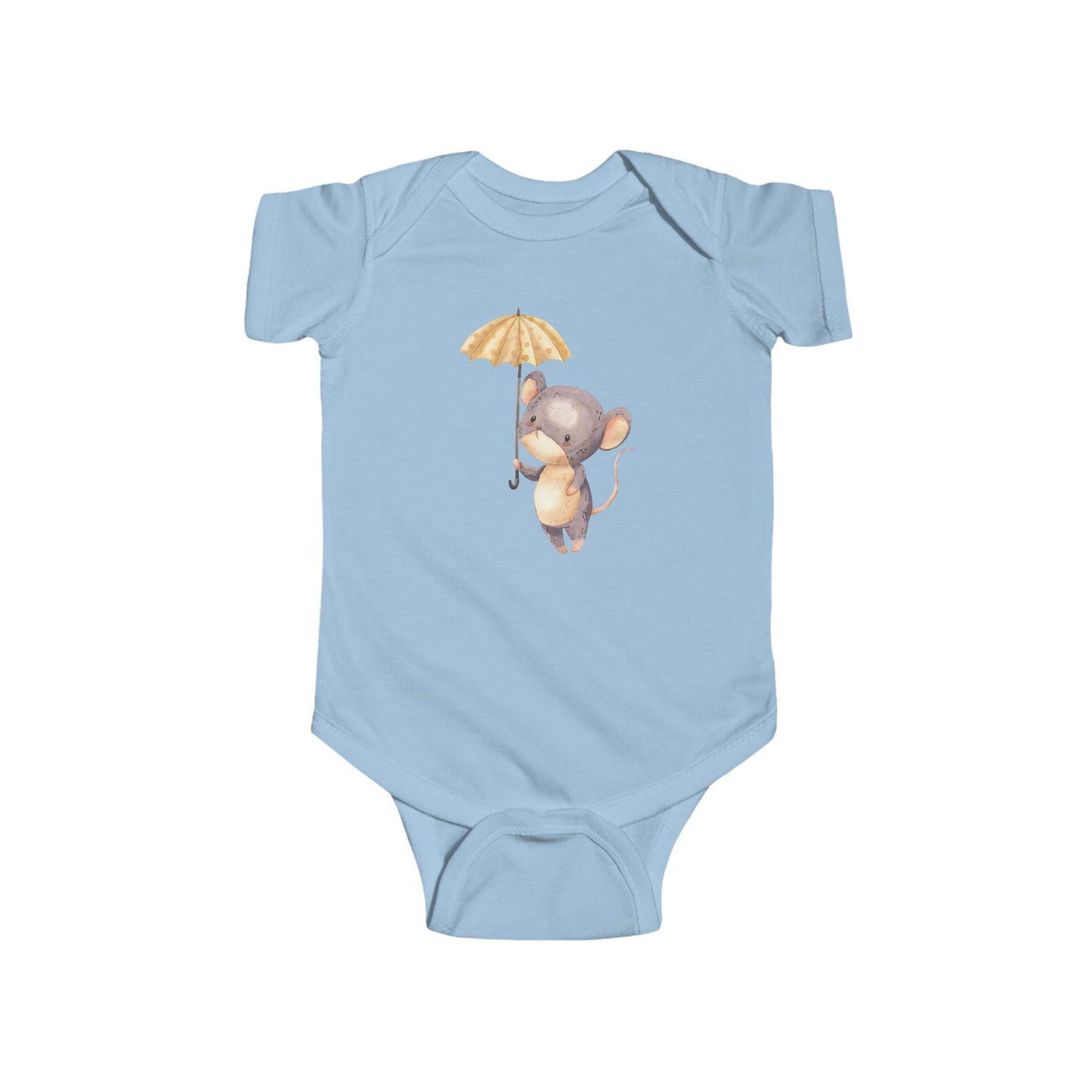 Cute Baby Bodysuit with Adorable Mouse and Umbrella Design Onesie