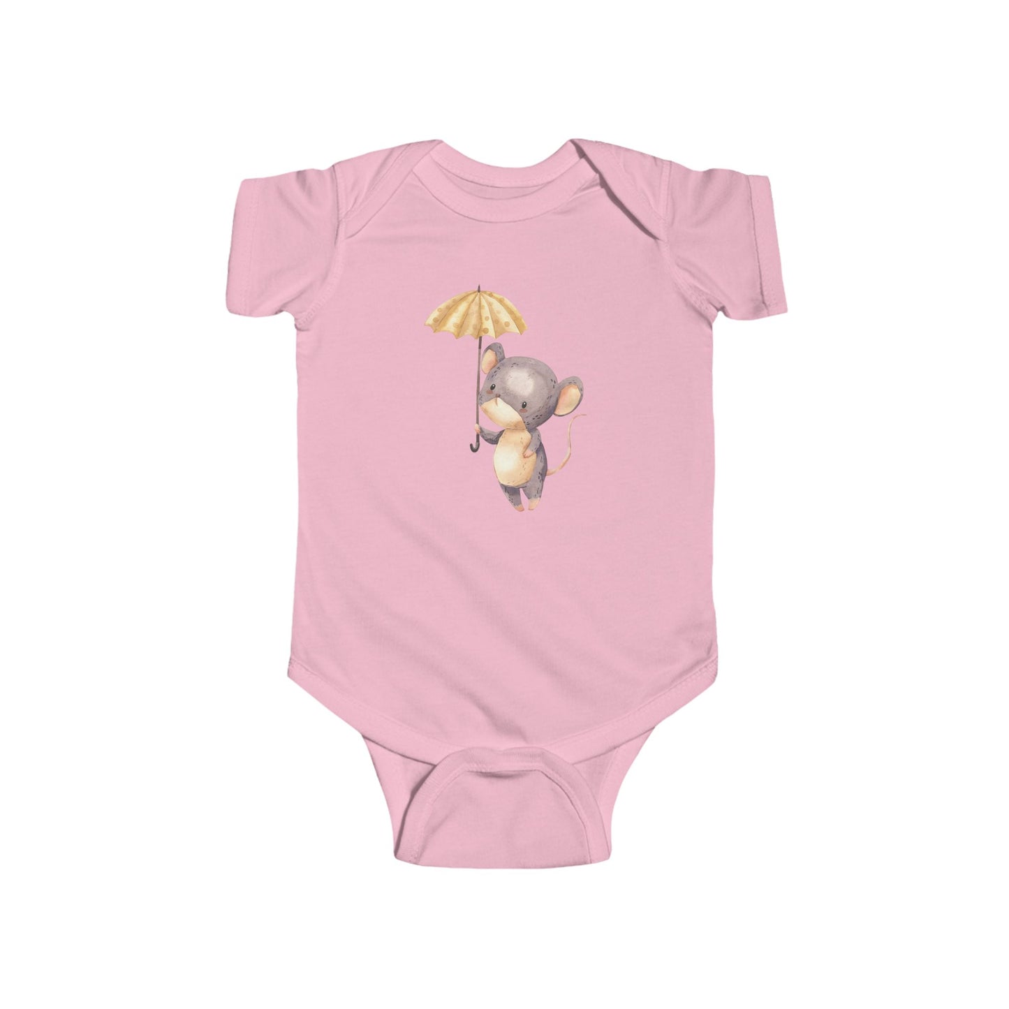 Cute Baby Bodysuit with Adorable Mouse and Umbrella Design Onesie