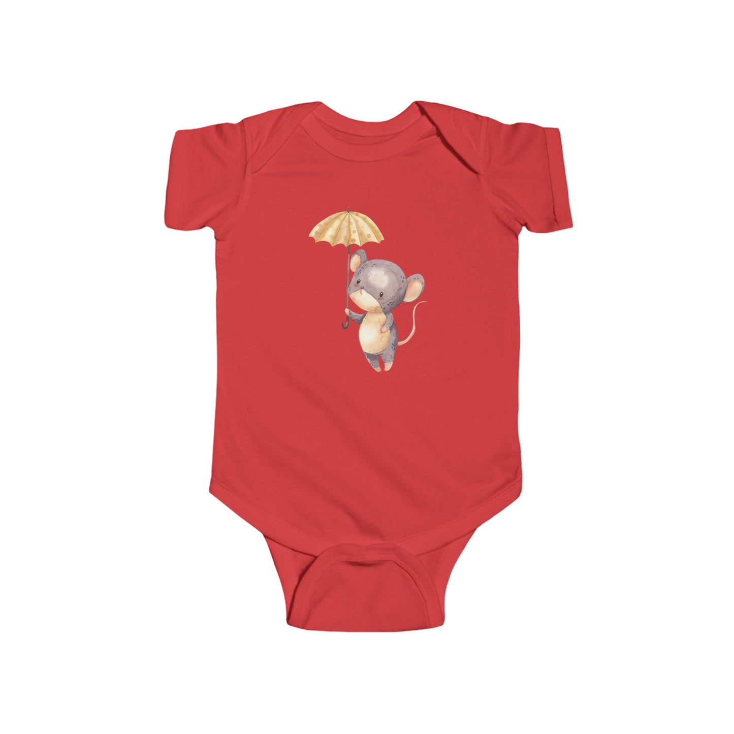 Cute Baby Bodysuit with Adorable Mouse and Umbrella Design Onesie