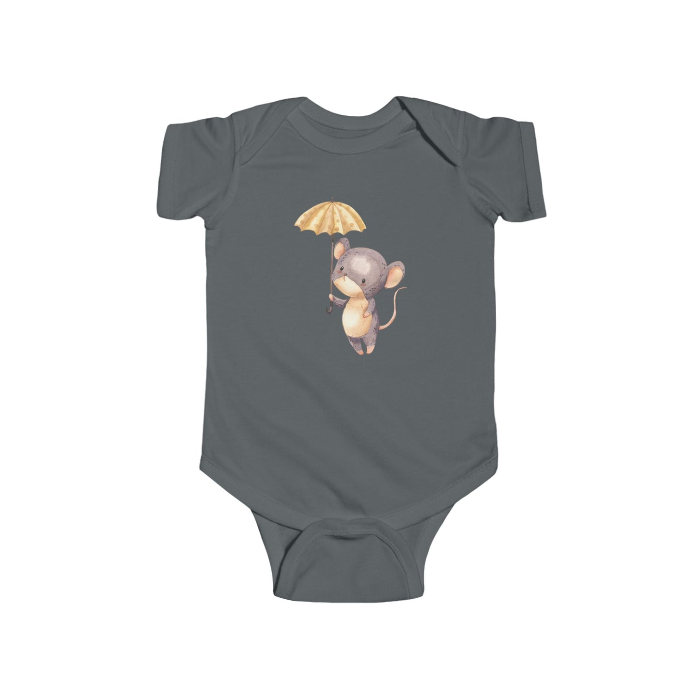 Cute Baby Bodysuit with Adorable Mouse and Umbrella Design Onesie