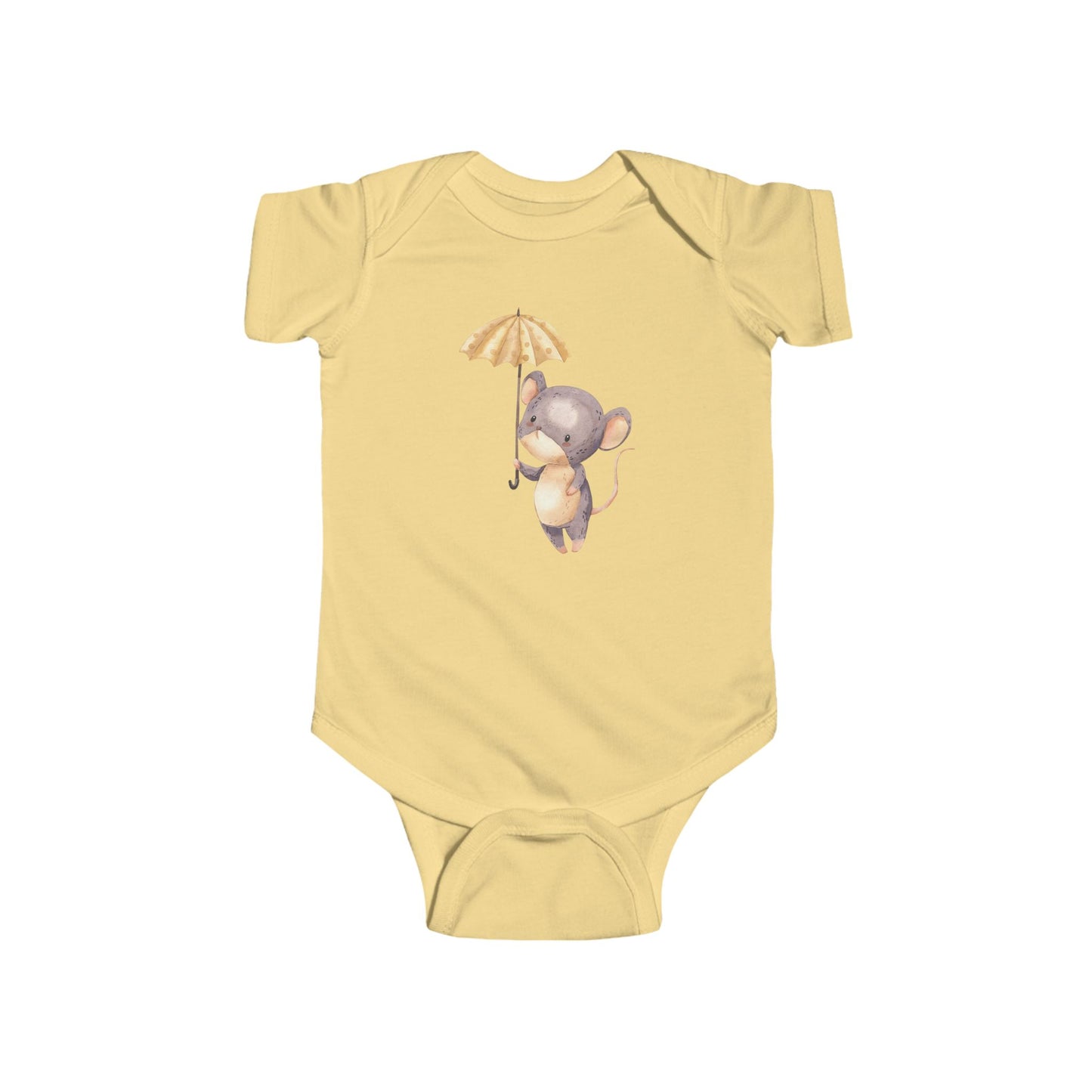 Cute Baby Bodysuit with Adorable Mouse and Umbrella Design Onesie