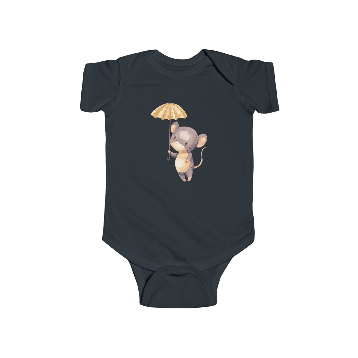 Cute Baby Bodysuit with Adorable Mouse and Umbrella Design Onesie