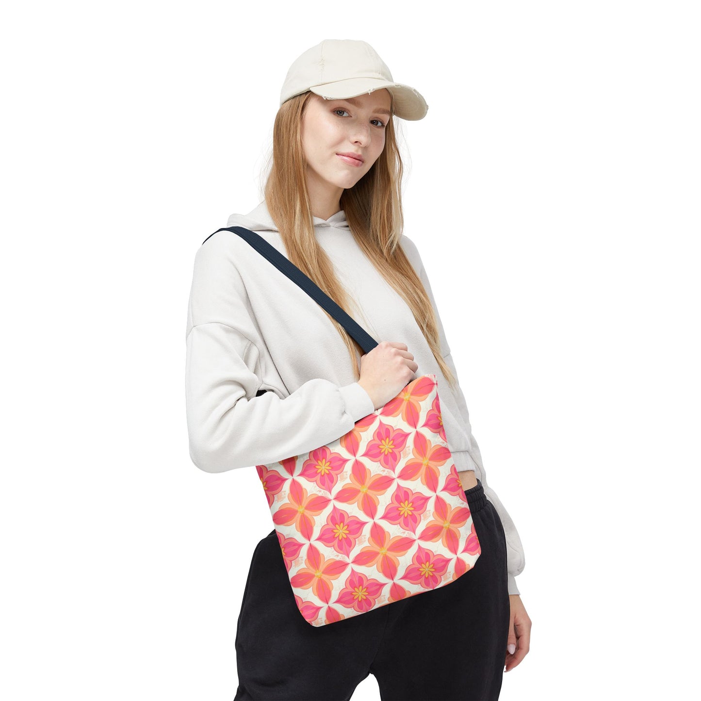 Pink Floral Geometric Tote Bag —  Reusable Shopper