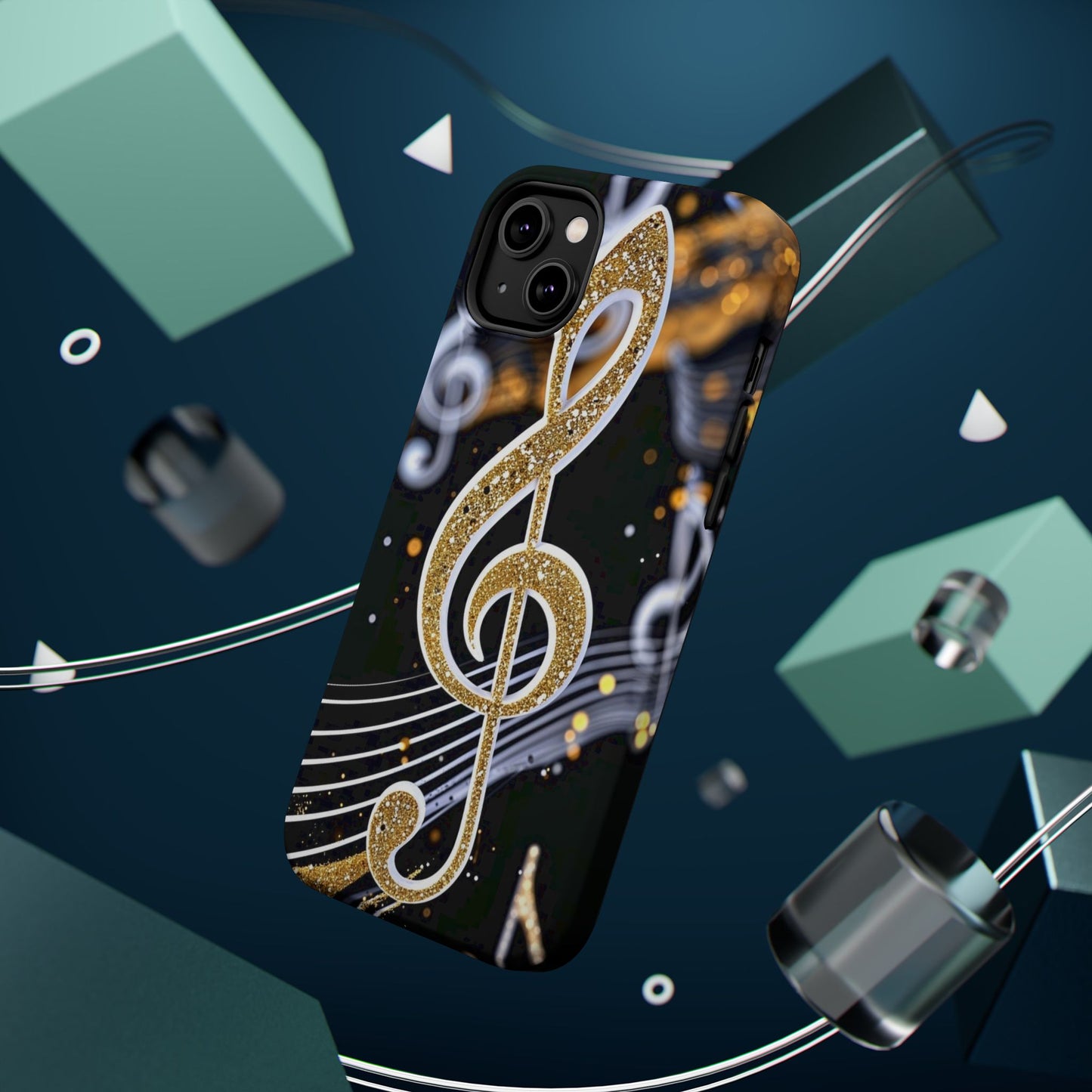Music Notes Magnetic Impact-Resistant Phone Case — Gold Treble Clef Design