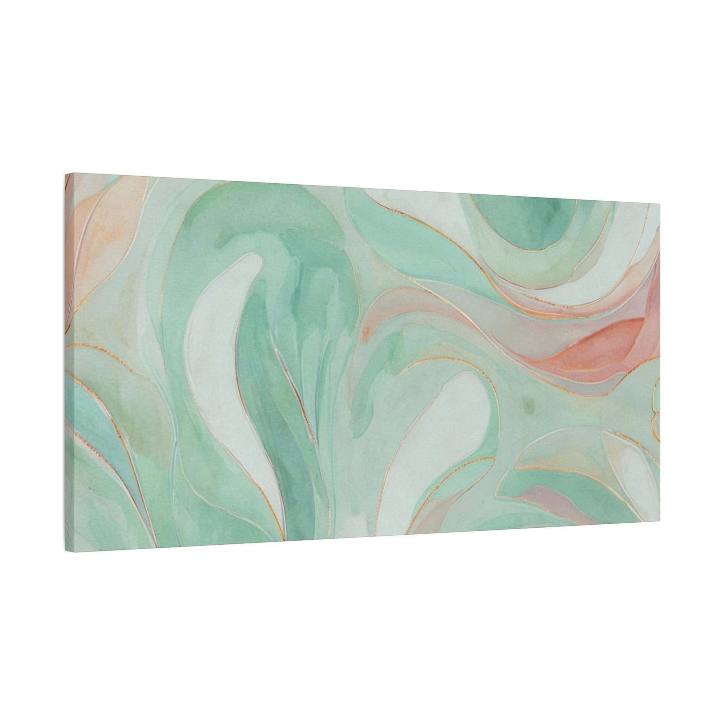 Abstract Green Marble Canvas Print — Teal & Coral Swirl Wall Art