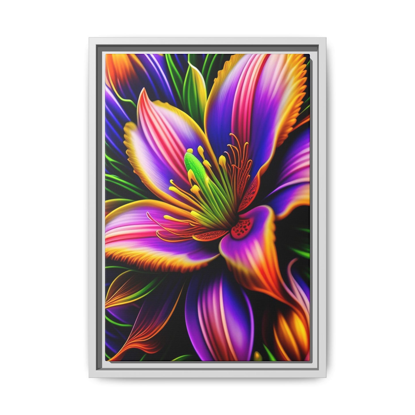 Vibrant Neon Floral Matte Canvas Print — Framed Wall Art