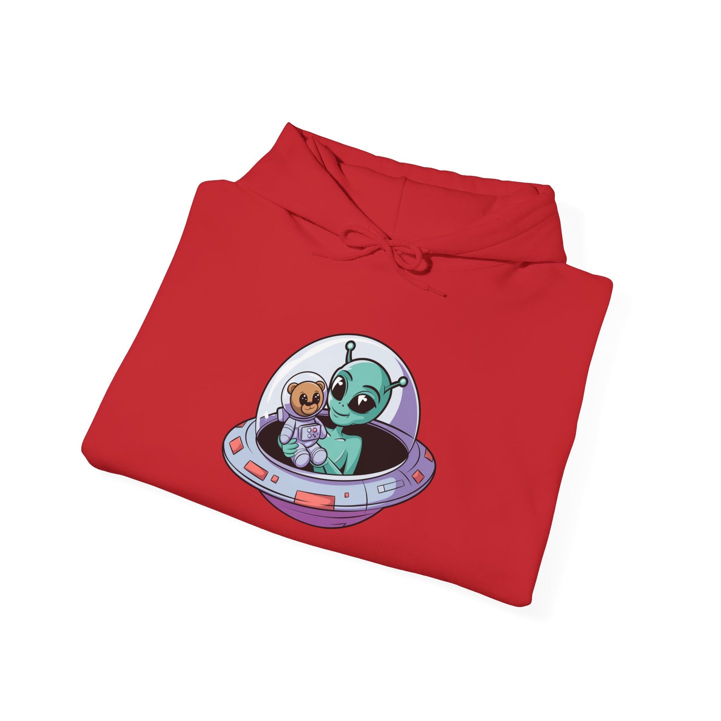 Cute Alien and Kid Hoodie, Unisex Heavy Blend Sweatshirt, UFO Lover Gift, Halloween Costume, Space-Themed Outfit, Birthday Present
