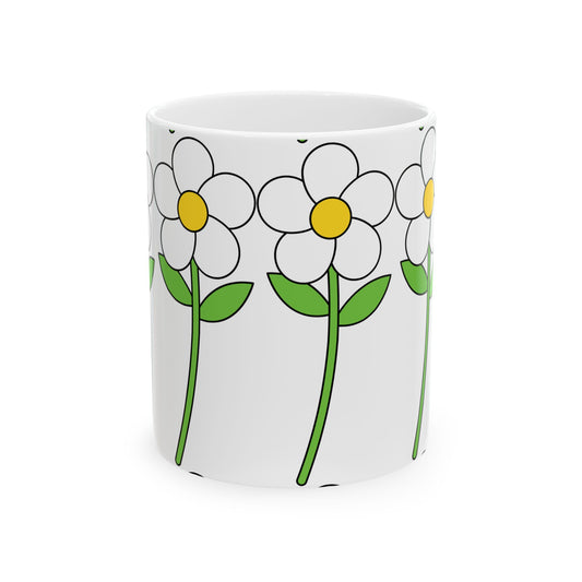 Flower Power Ceramic Mug - 11oz & 15oz, Floral Coffee Cup, Gift for Garden Lovers, Cute Tea Mug for Her, Spring Decor Mug