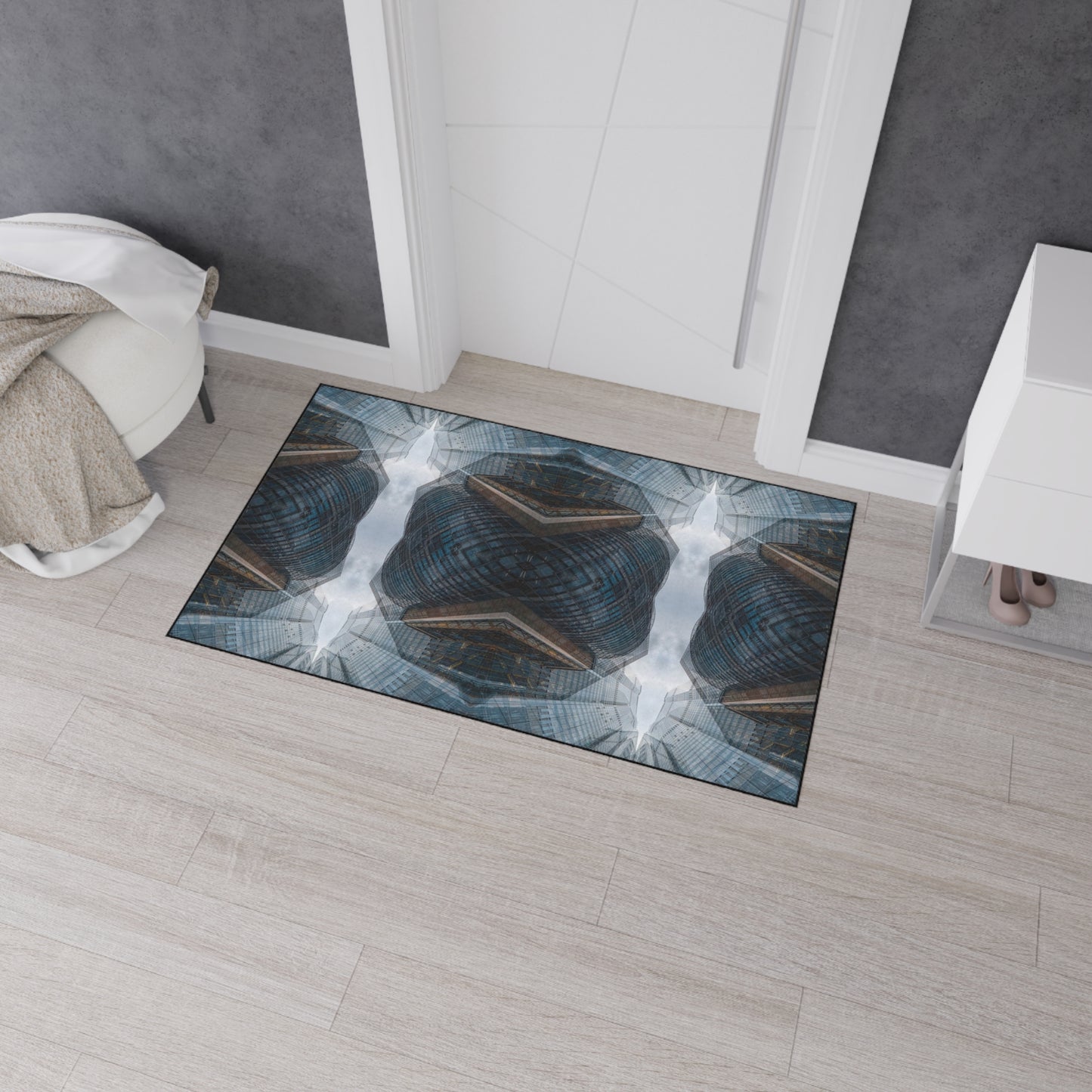 Industrial Kaleidoscope Heavy-Duty Floor Mat — Geometric Urban Entry Rug