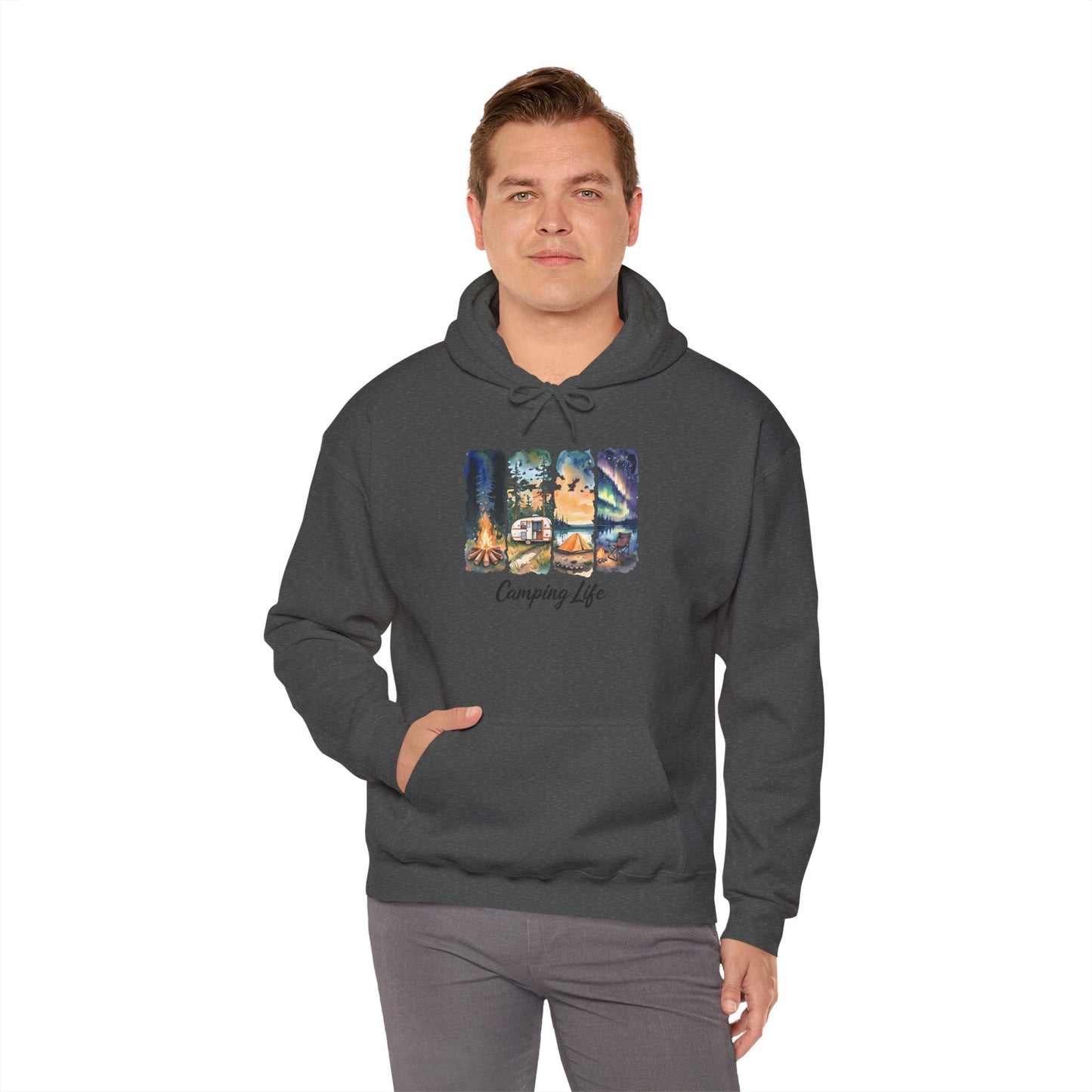 Camping Life Hoodie – Outdoor Illustrated Campsite Scenes