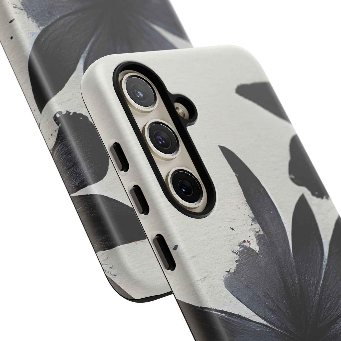 Monochrome Floral Tough Phone Case — Black Ink Flower Protective Cover