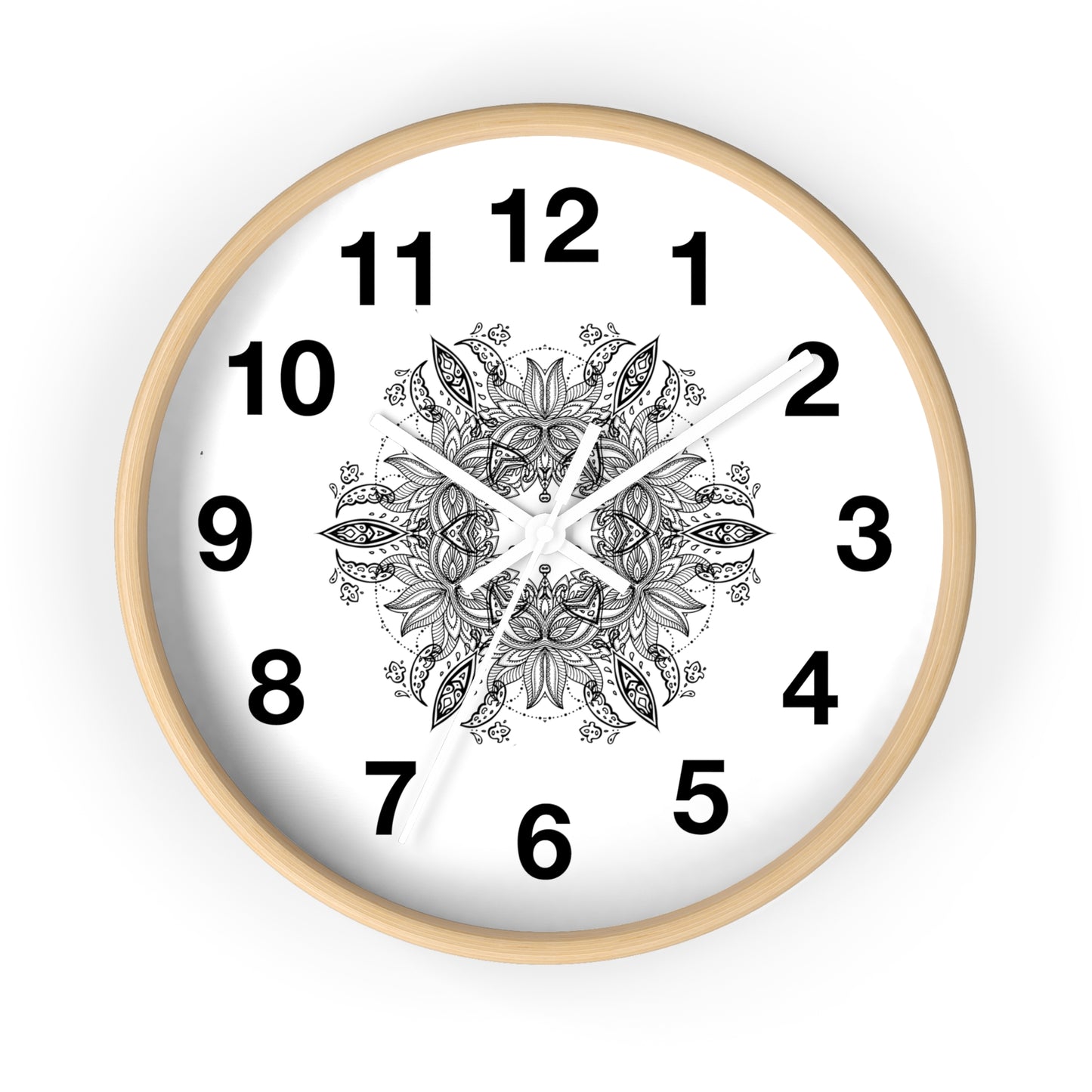 Mandala Wall Clock — Black & White Floral Boho Home Décor