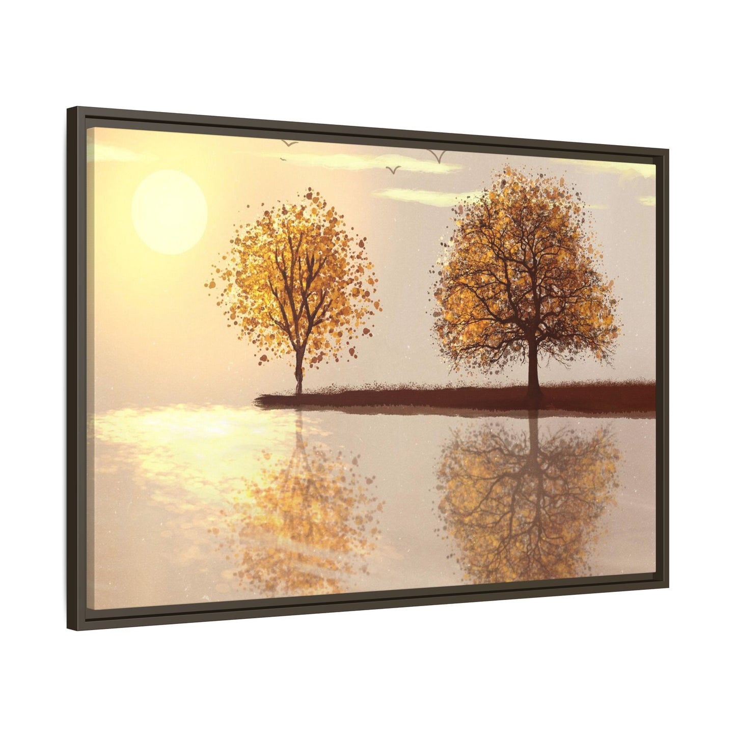 Framed Matte Canvas Wall Art — Golden Autumn Trees Reflection