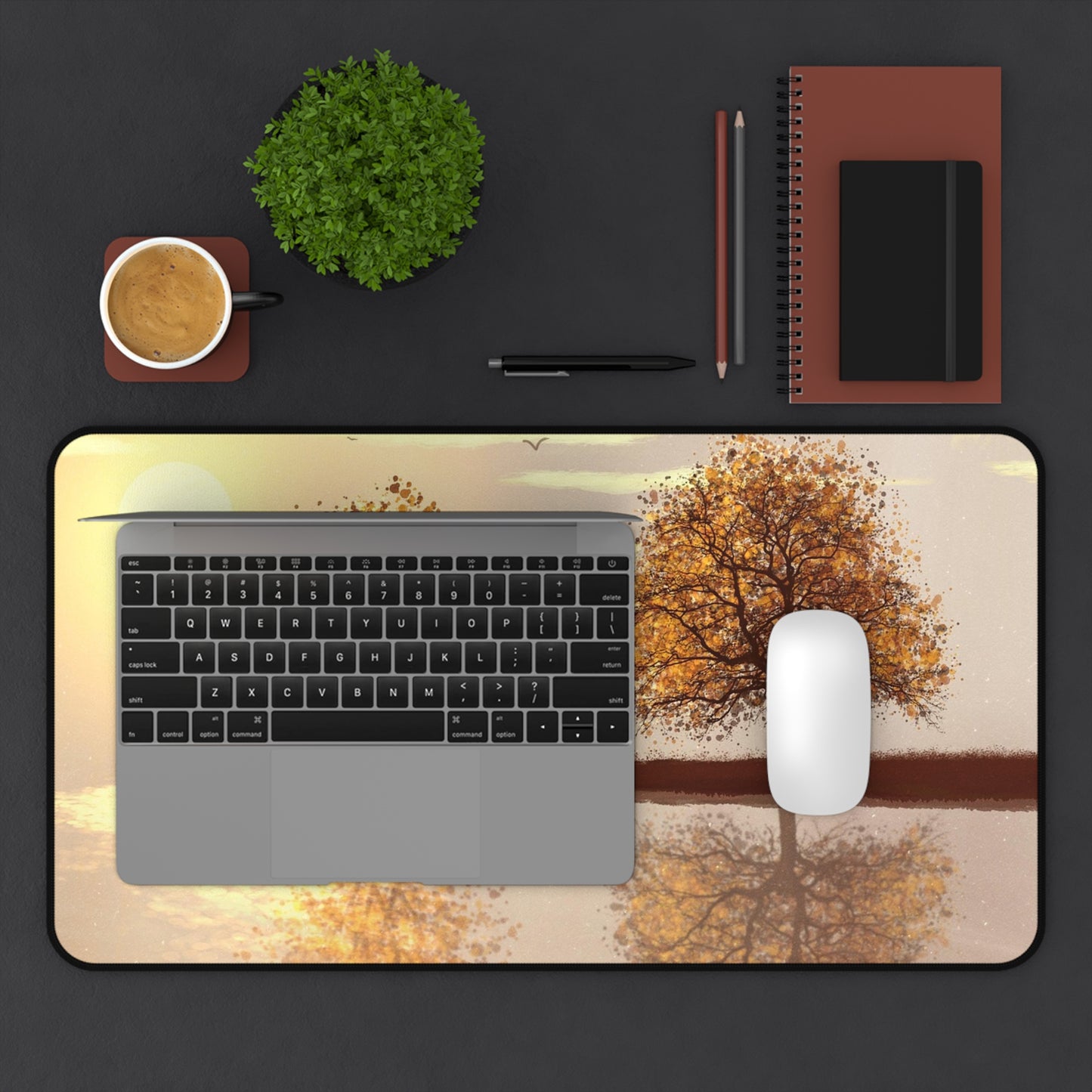 Autumn Reflection Desk Mat — Tranquil Sunset Tree Mouse Pad