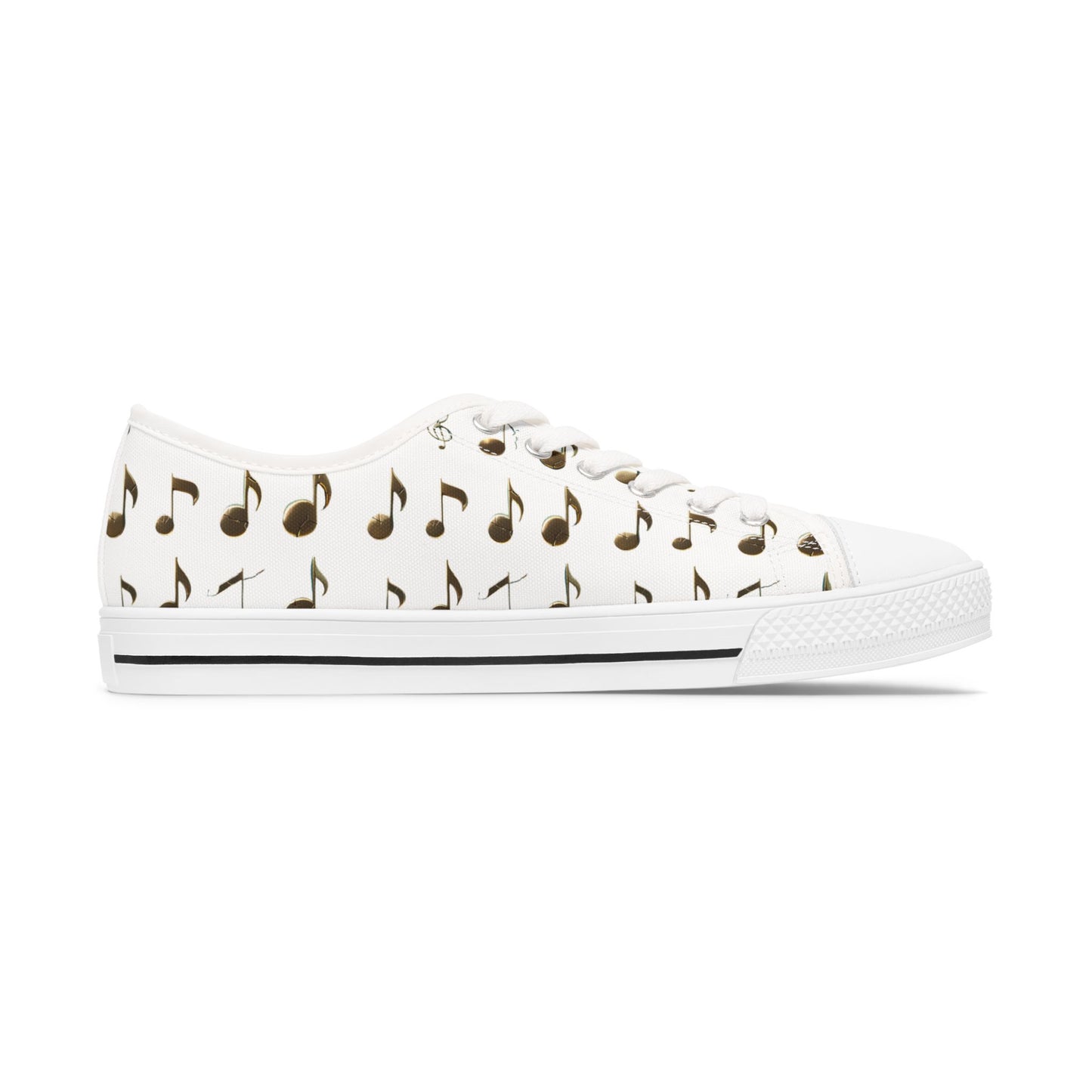 Music Note Low-Top Sneakers — White Casual Canvas Shoes with Musical Notes Pattern