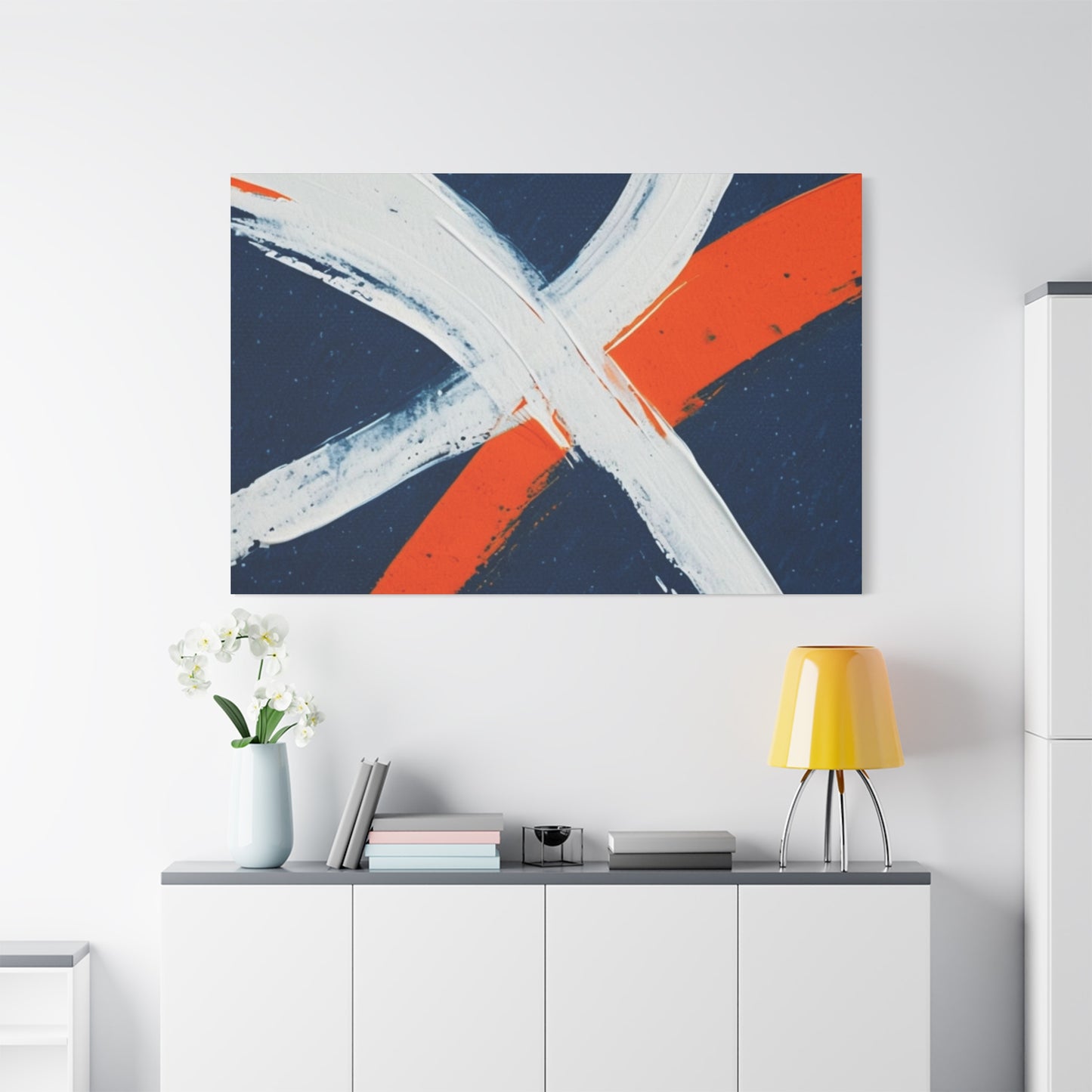 Abstract Navy & Orange Brushstroke Canvas