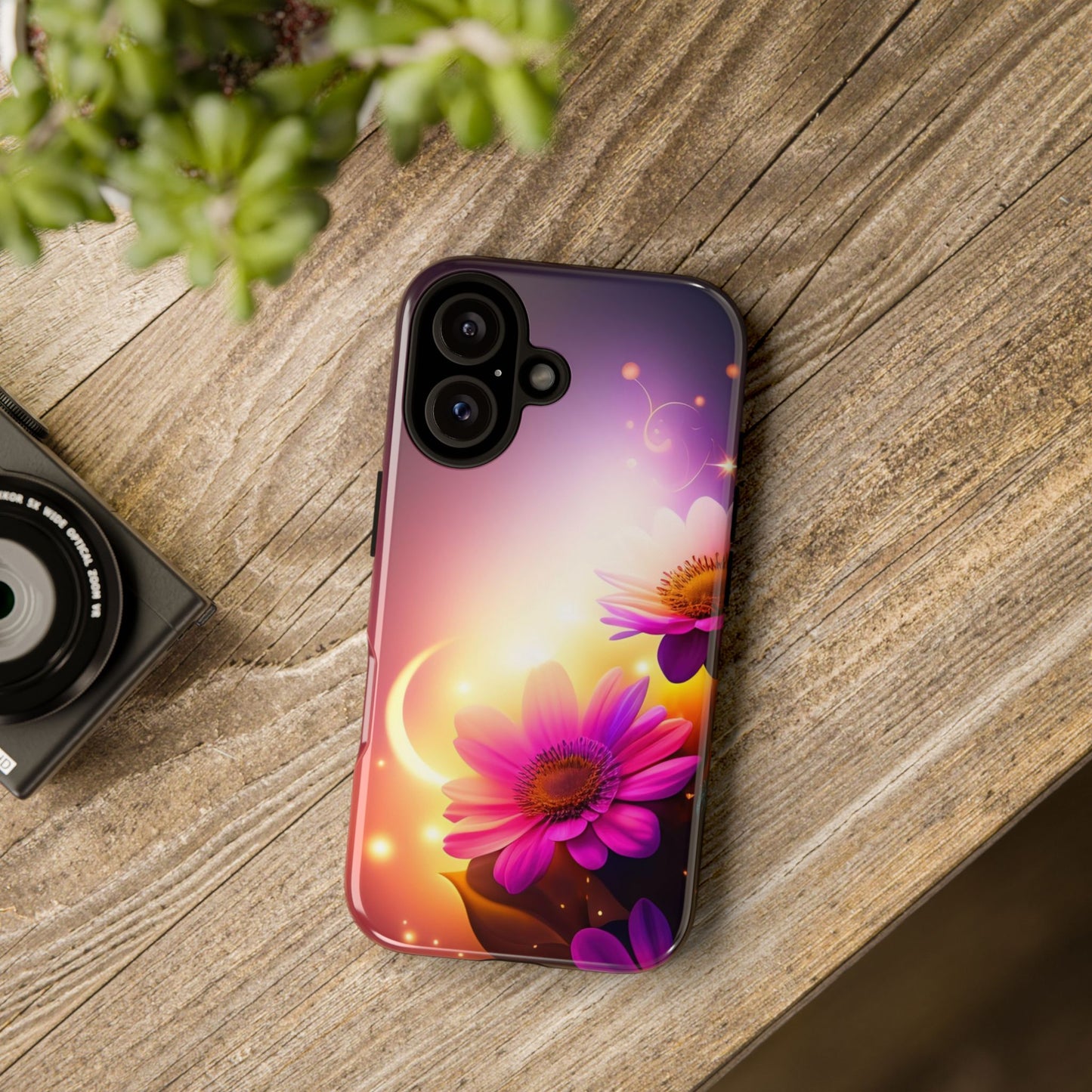 Floral Moonlight Phone Case – Purple Daisy Protective Cover