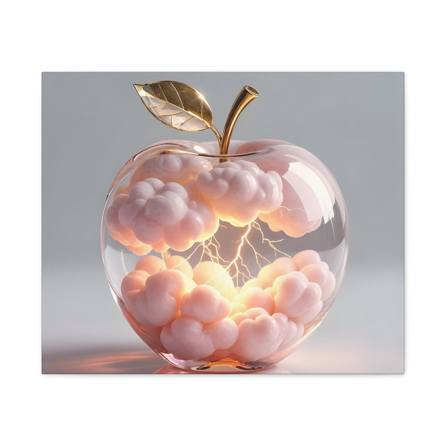 Surreal Glass Apple Canvas – Lightning & Pink Clouds Wall Art
