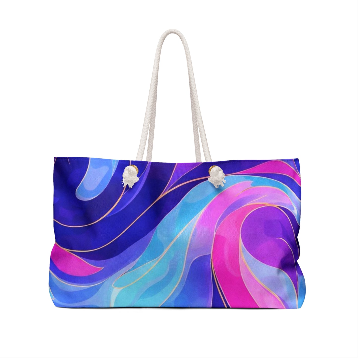 Abstract Wave Print Weekender Bag — Purple Pink Blue Carryall for Travel & Beach