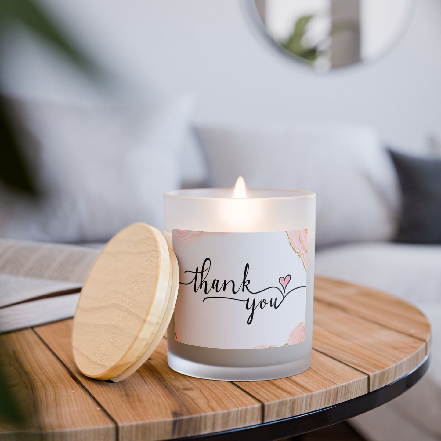 Thank You Frosted Glass Candle – 11oz Scented Gift Candle with Heart Accent