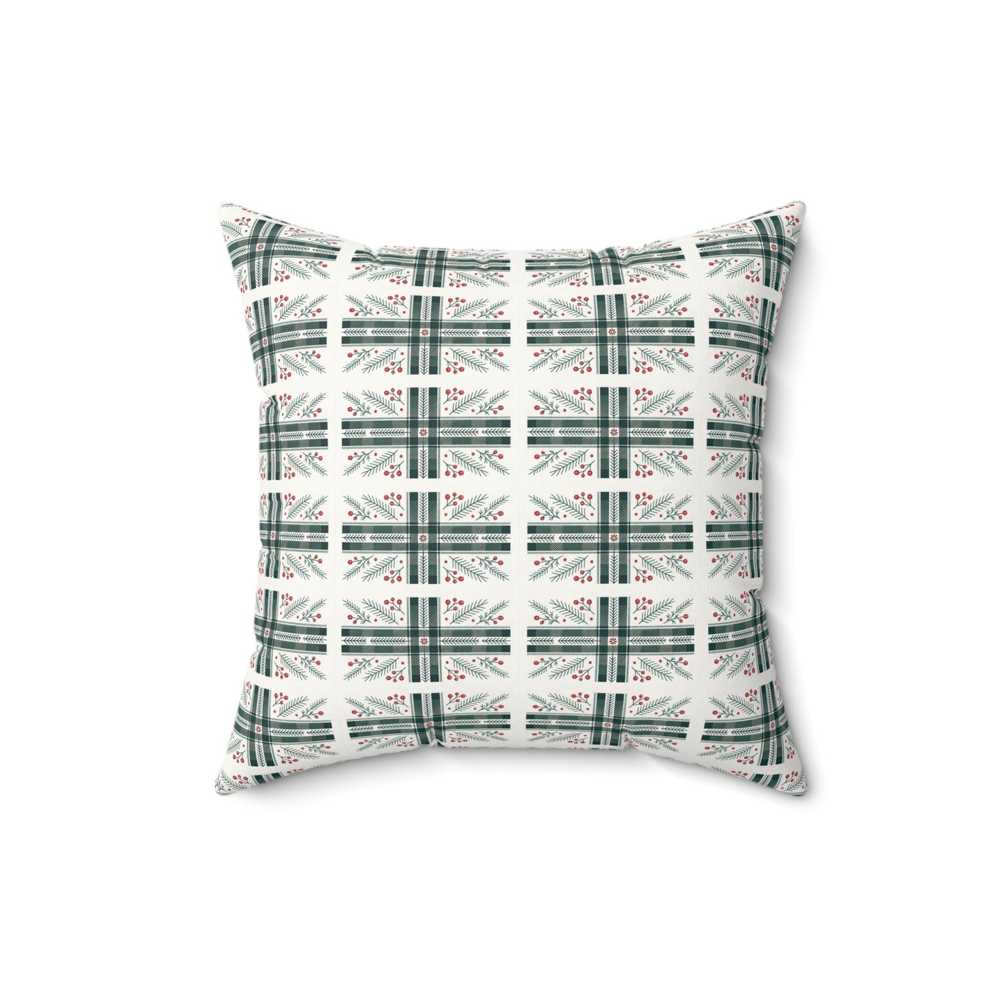 Holiday Plaid Pine & Berry Decorative Pillow