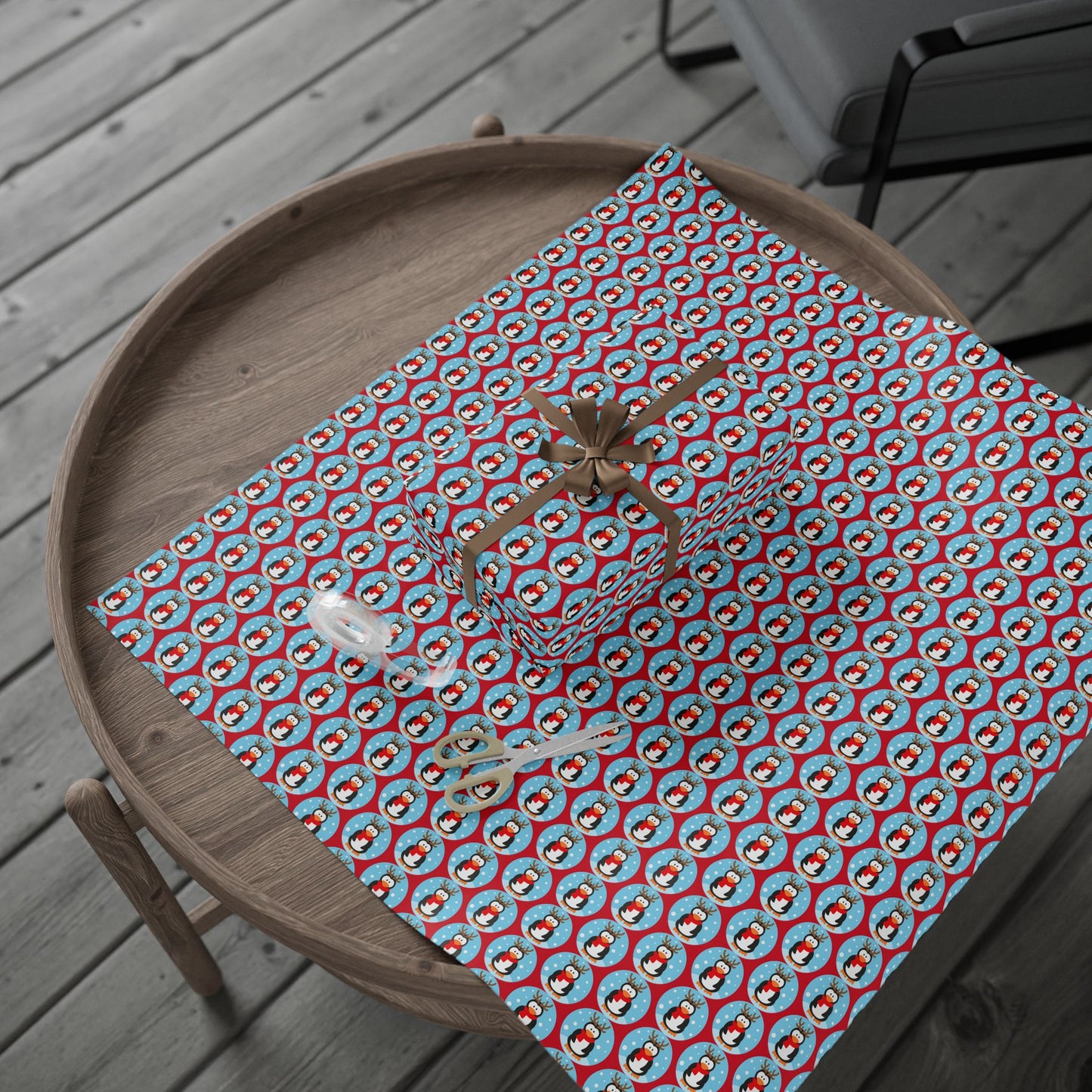 Wrapping Paper Roll — Festive Penguin Pattern Holiday Gift Wrap