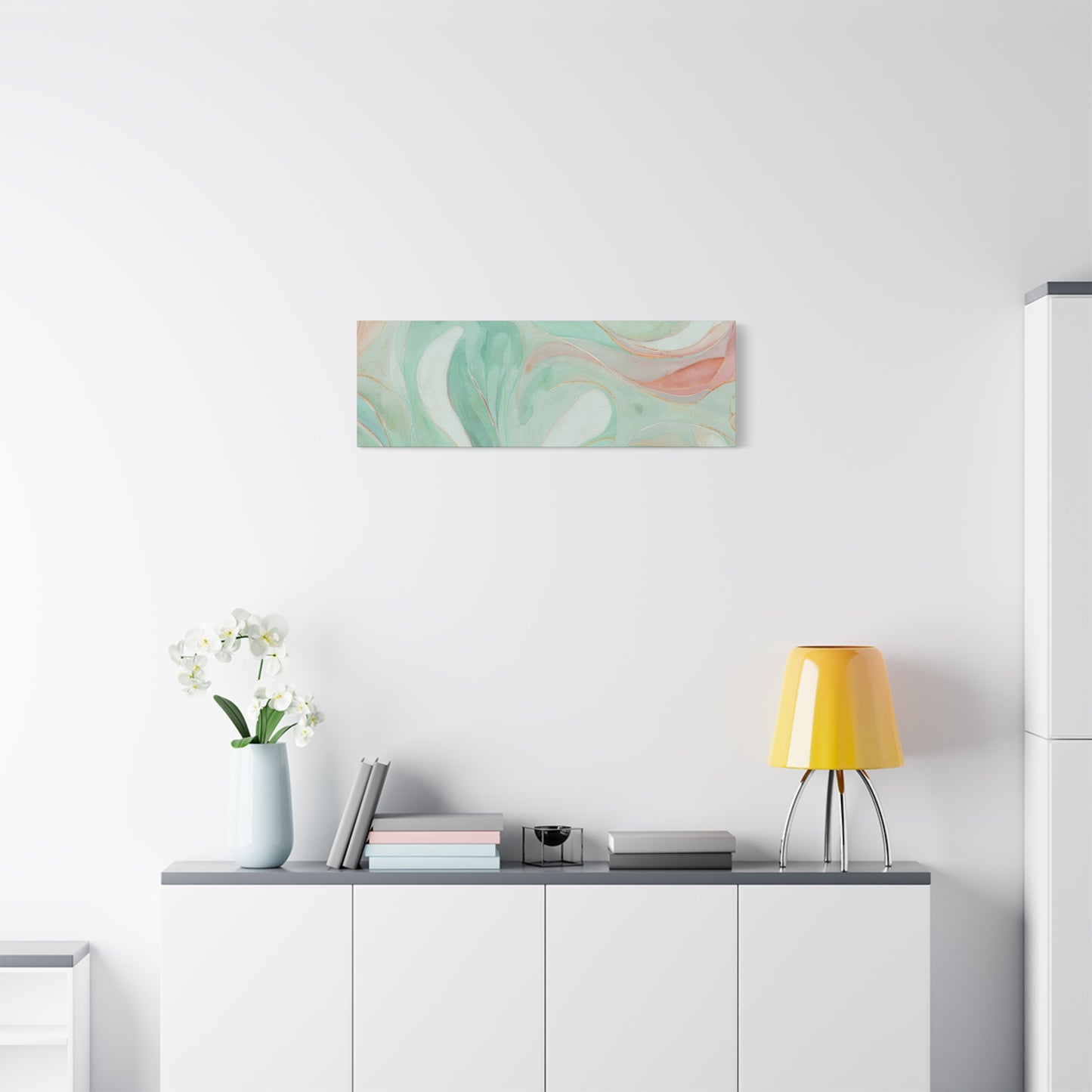 Abstract Green Marble Canvas Print — Teal & Coral Swirl Wall Art
