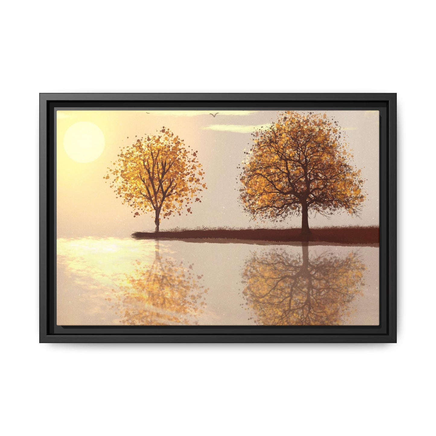 Framed Matte Canvas Wall Art — Golden Autumn Trees Reflection