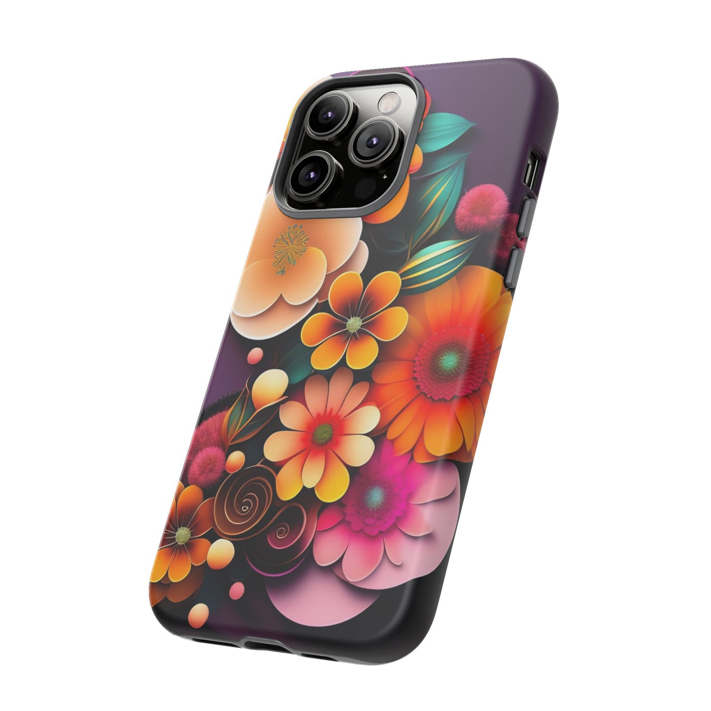 Floral Burst Tough Phone Case — Colorful Retro Flowers Protective Cover