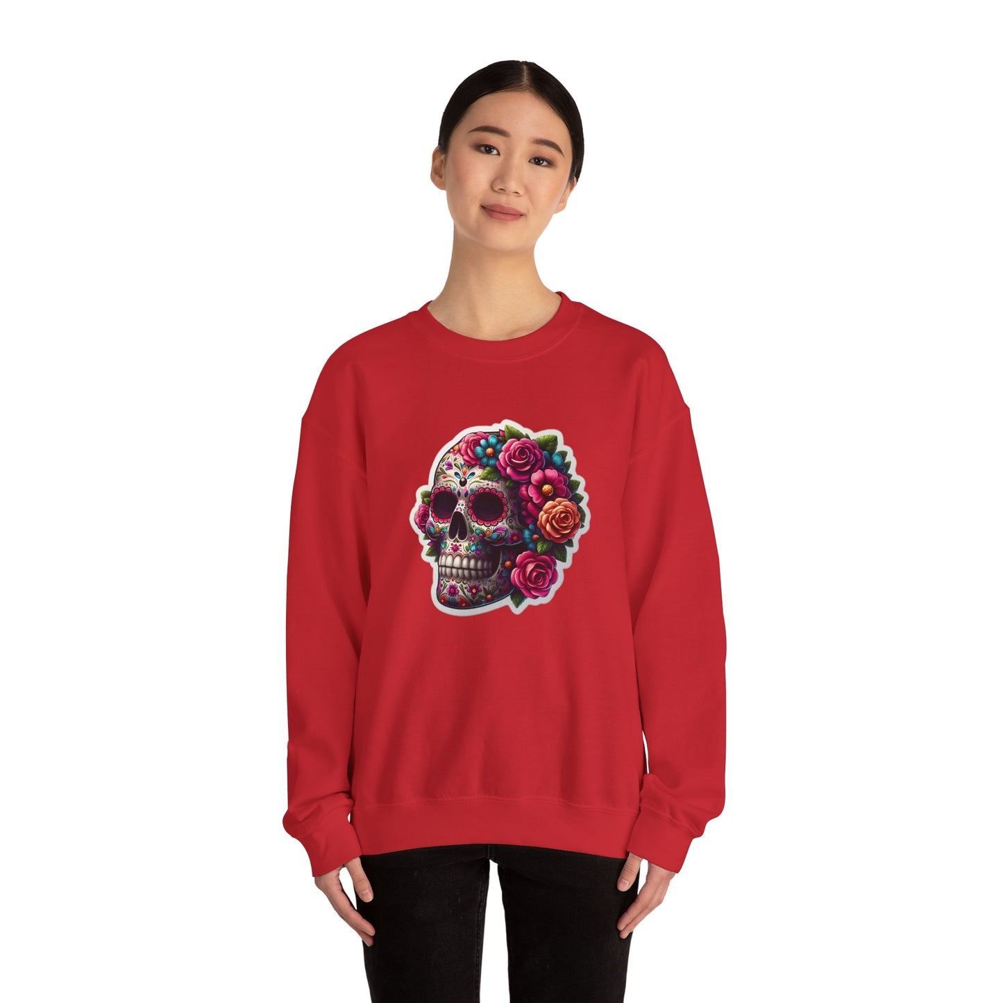 Sugar Skull Crewneck Sweatshirt — Floral Day of the Dead Graphic