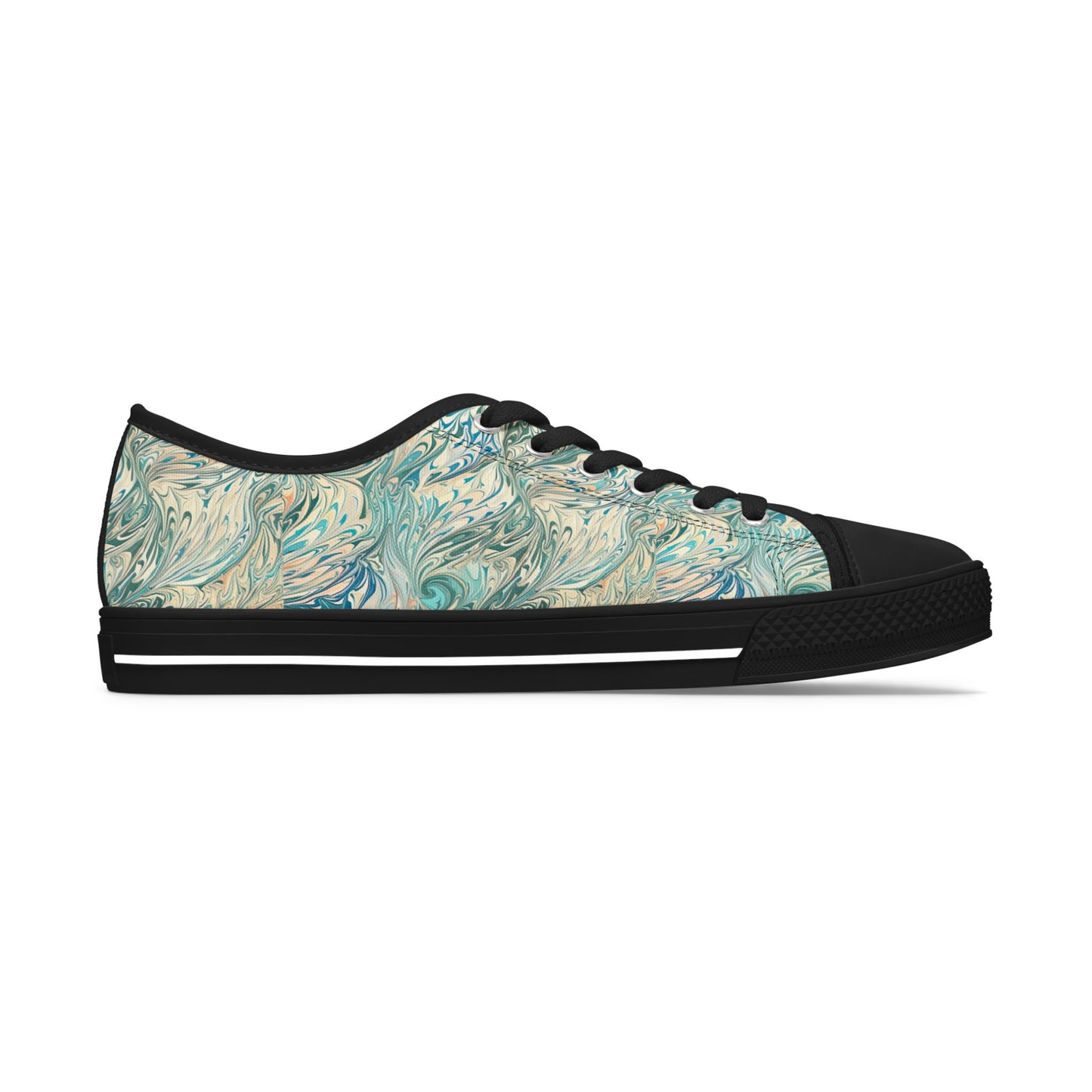 Low Top Sneakers — Teal Swirl Floral Pattern Casual Shoes