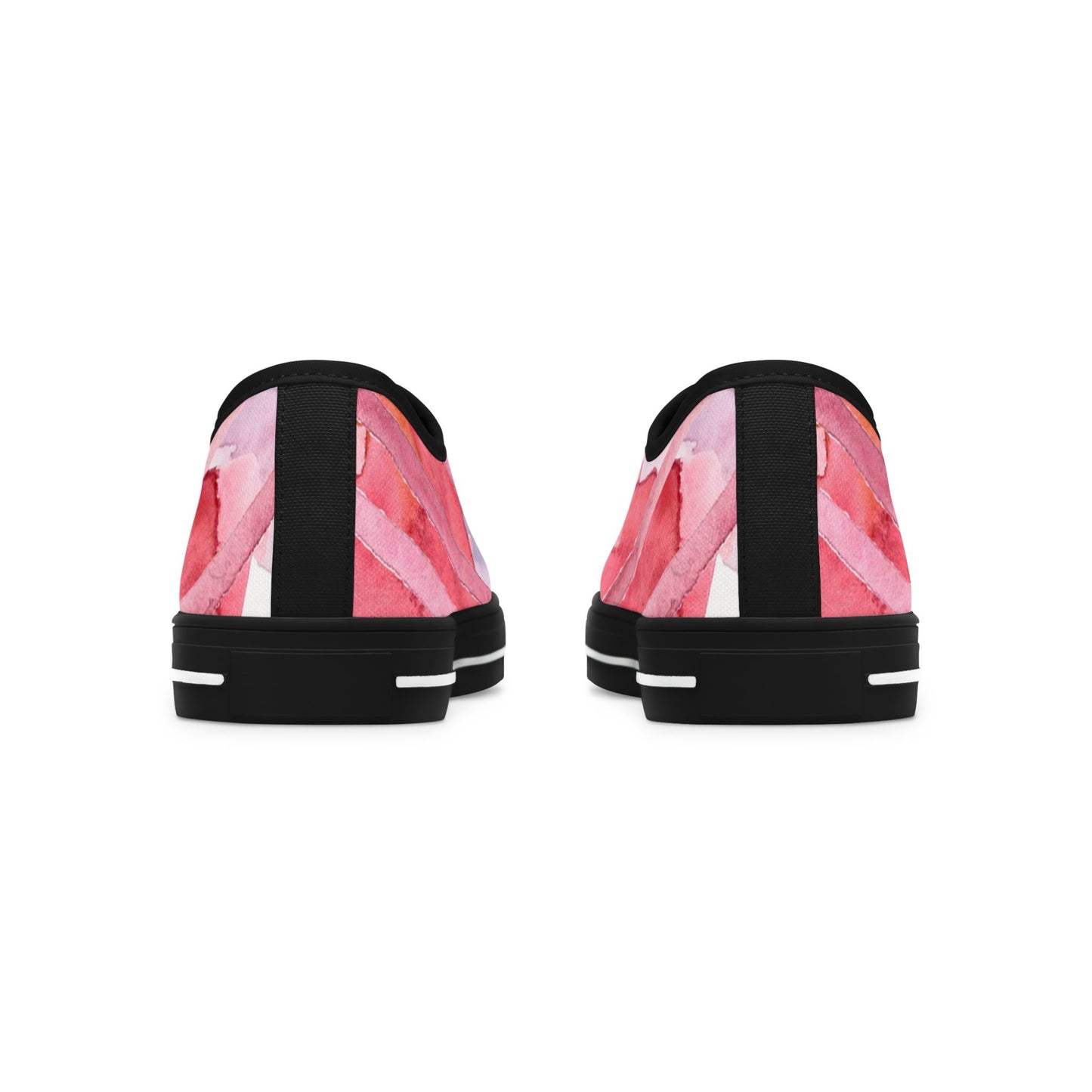 Pink Watercolor Floral Low Top Sneakers — Casual Canvas Shoes