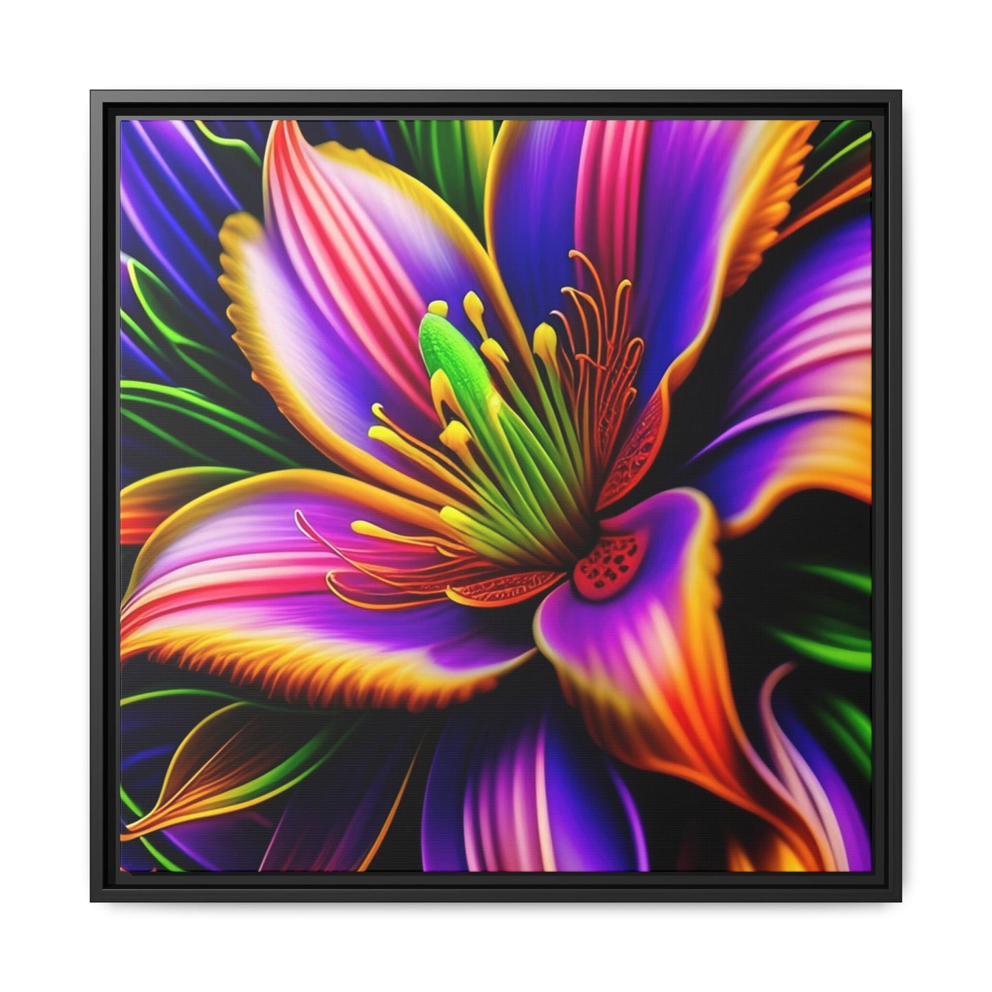 Vibrant Neon Floral Matte Canvas Print — Framed Wall Art
